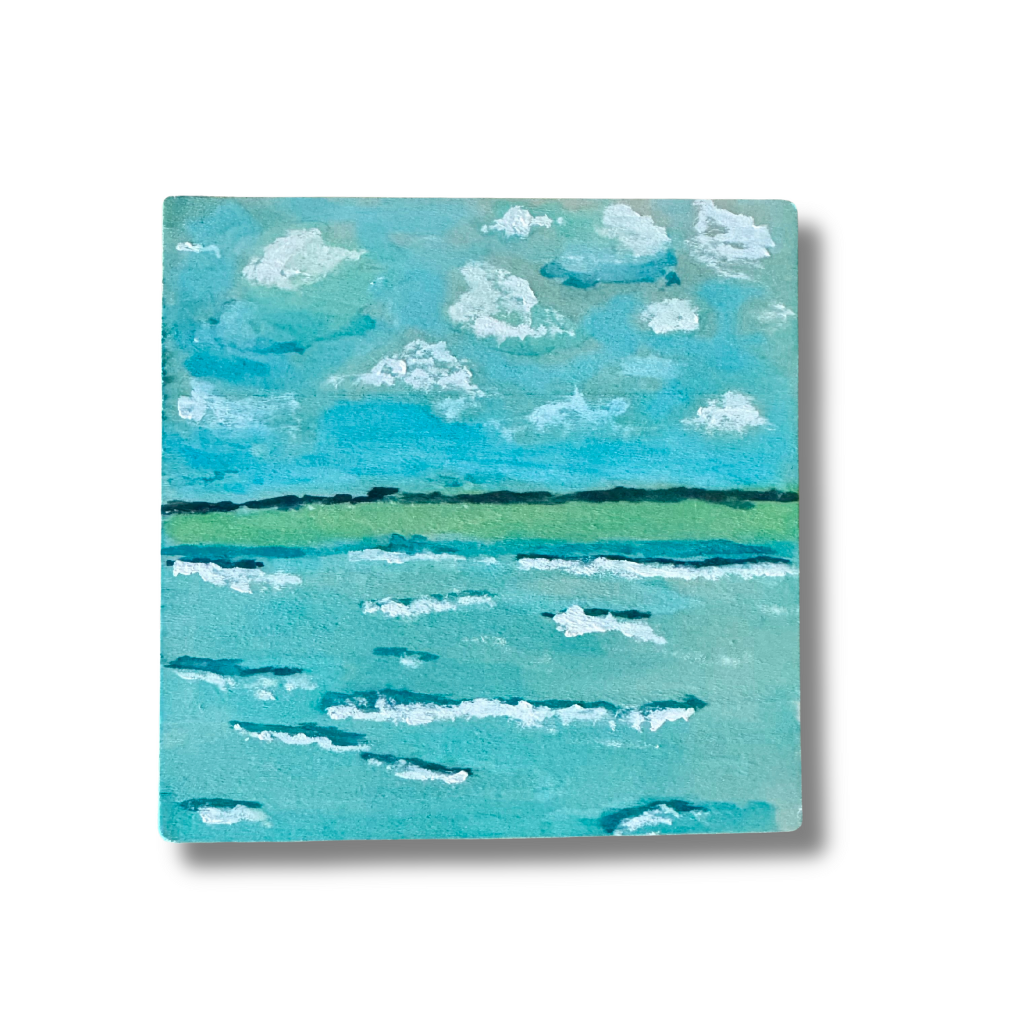 A Morning at Shell Island Watercolor Wood Block Painting