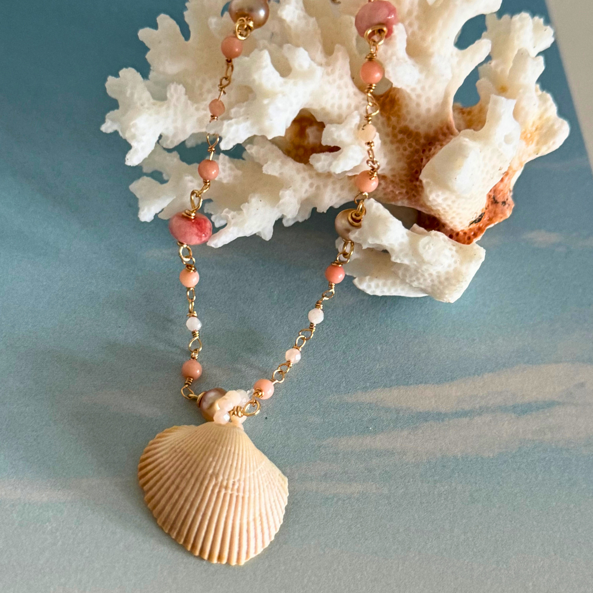 Coral & Seashell Charm Bracelet