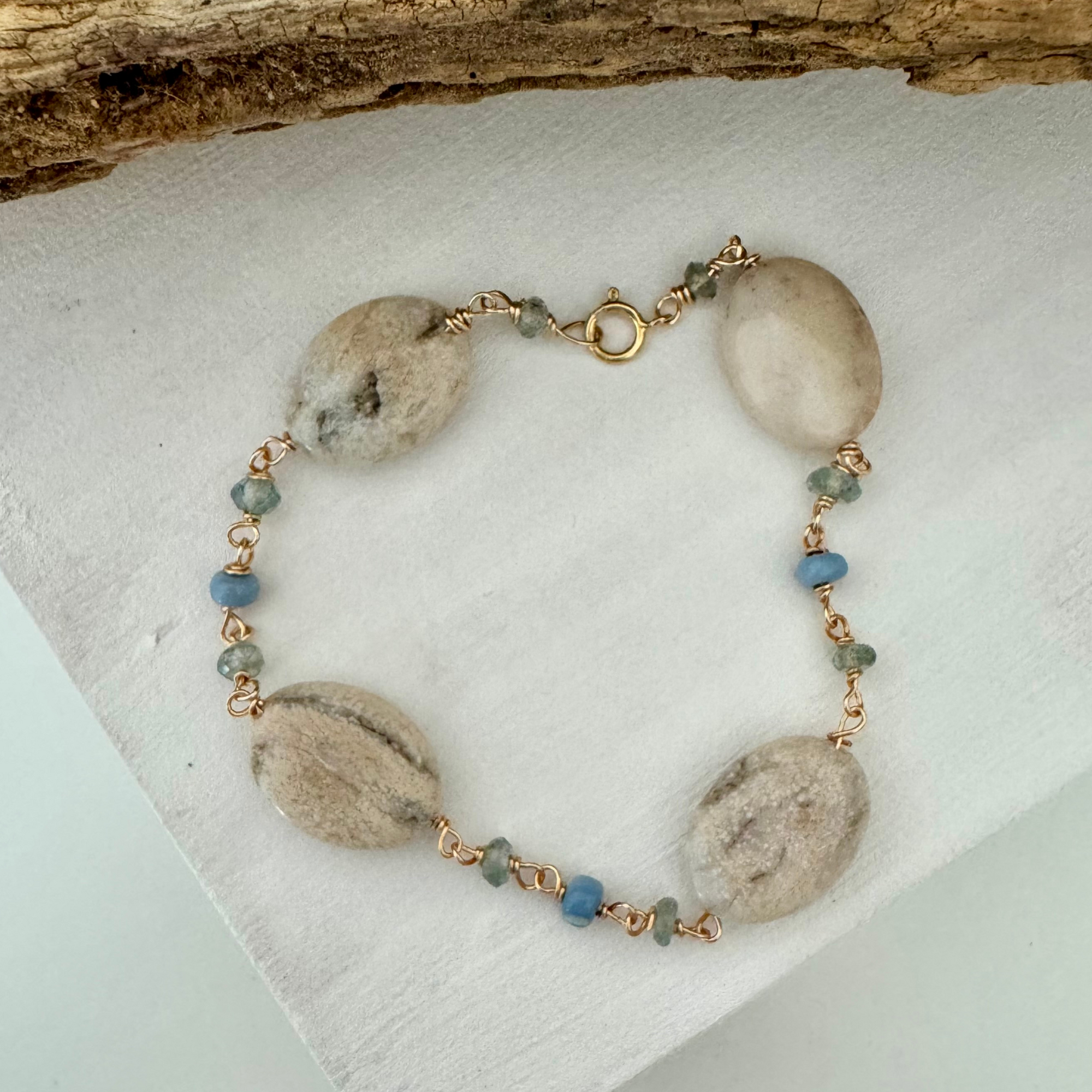 Feelin' Crabby Agate, Moss Aquamarine & Denim Opal Bracelet