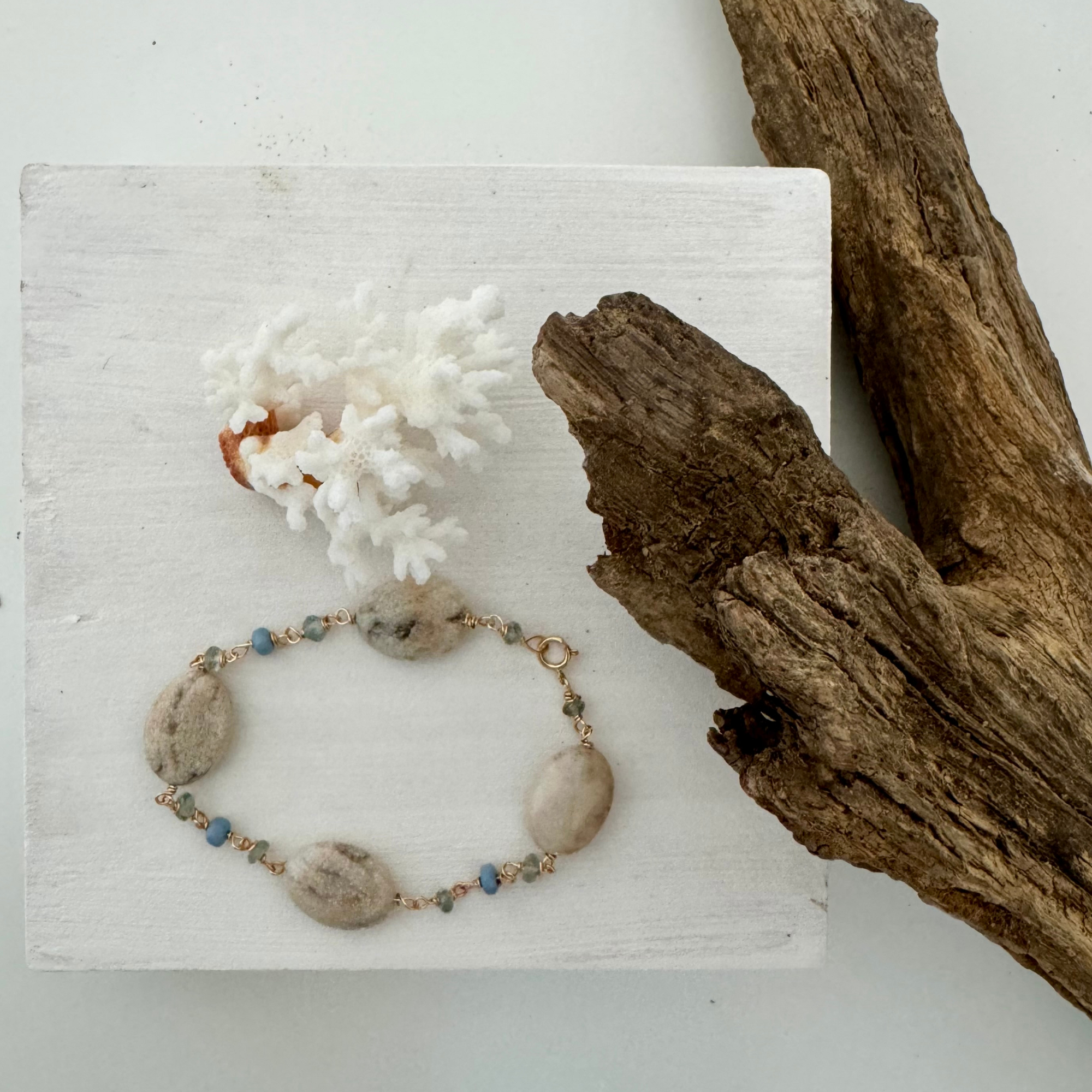 Feelin' Crabby Agate, Moss Aquamarine & Denim Opal Bracelet