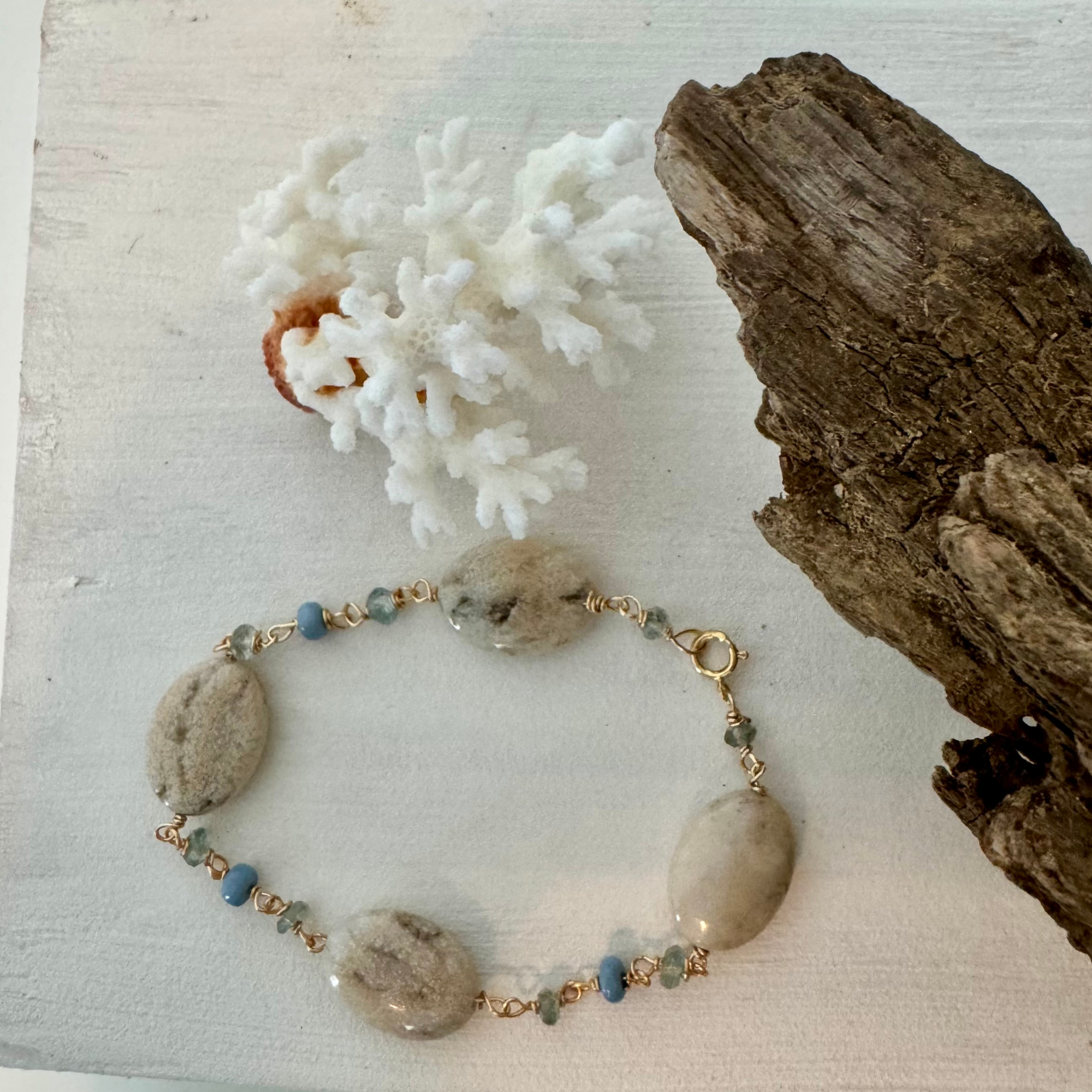 Feelin' Crabby Agate, Moss Aquamarine & Denim Opal Bracelet