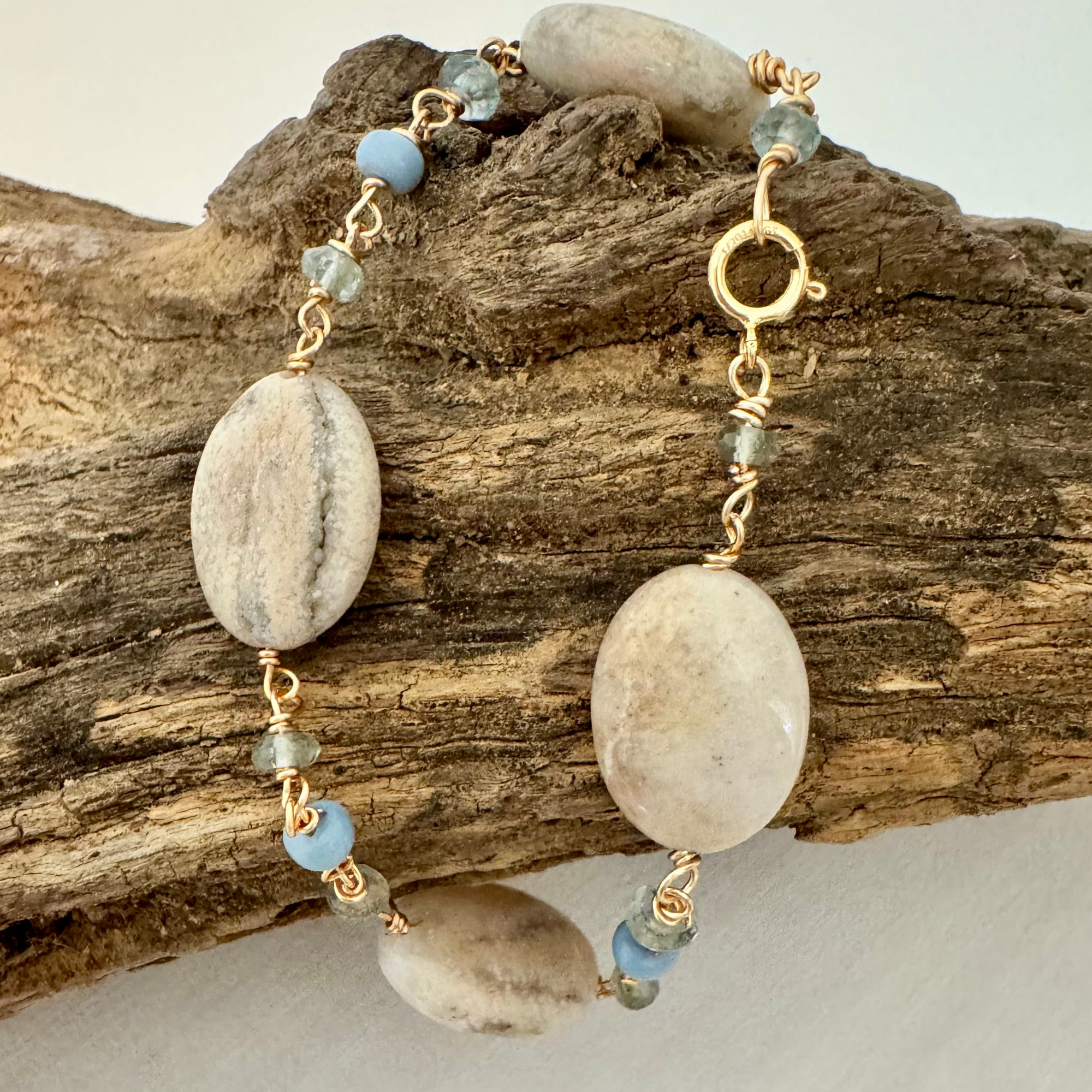 Feelin' Crabby Agate, Moss Aquamarine & Denim Opal Bracelet