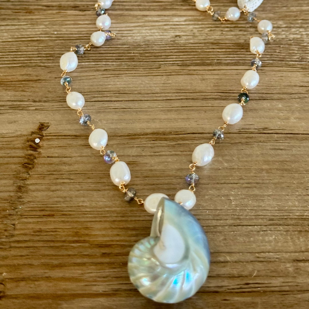 Feelin' Nauti Blue Nautilus & Pearl Necklace
