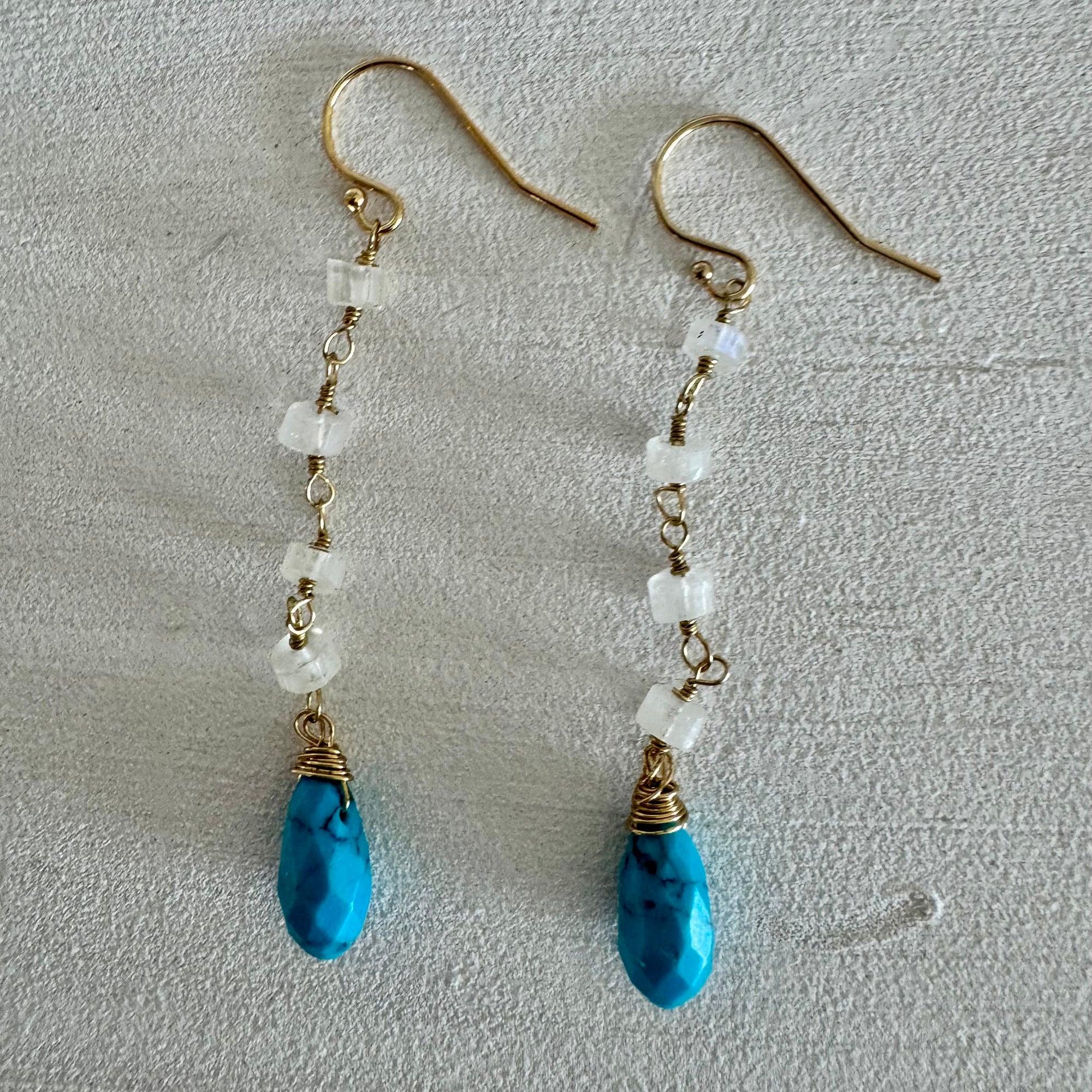 Moonstone & Turquoise Teardrop Dangle Earrings