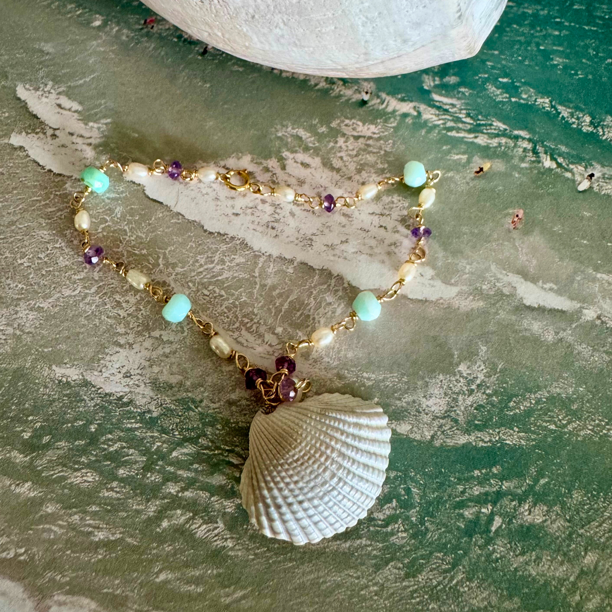 Seashell Charm + Amethyst Bracelet
