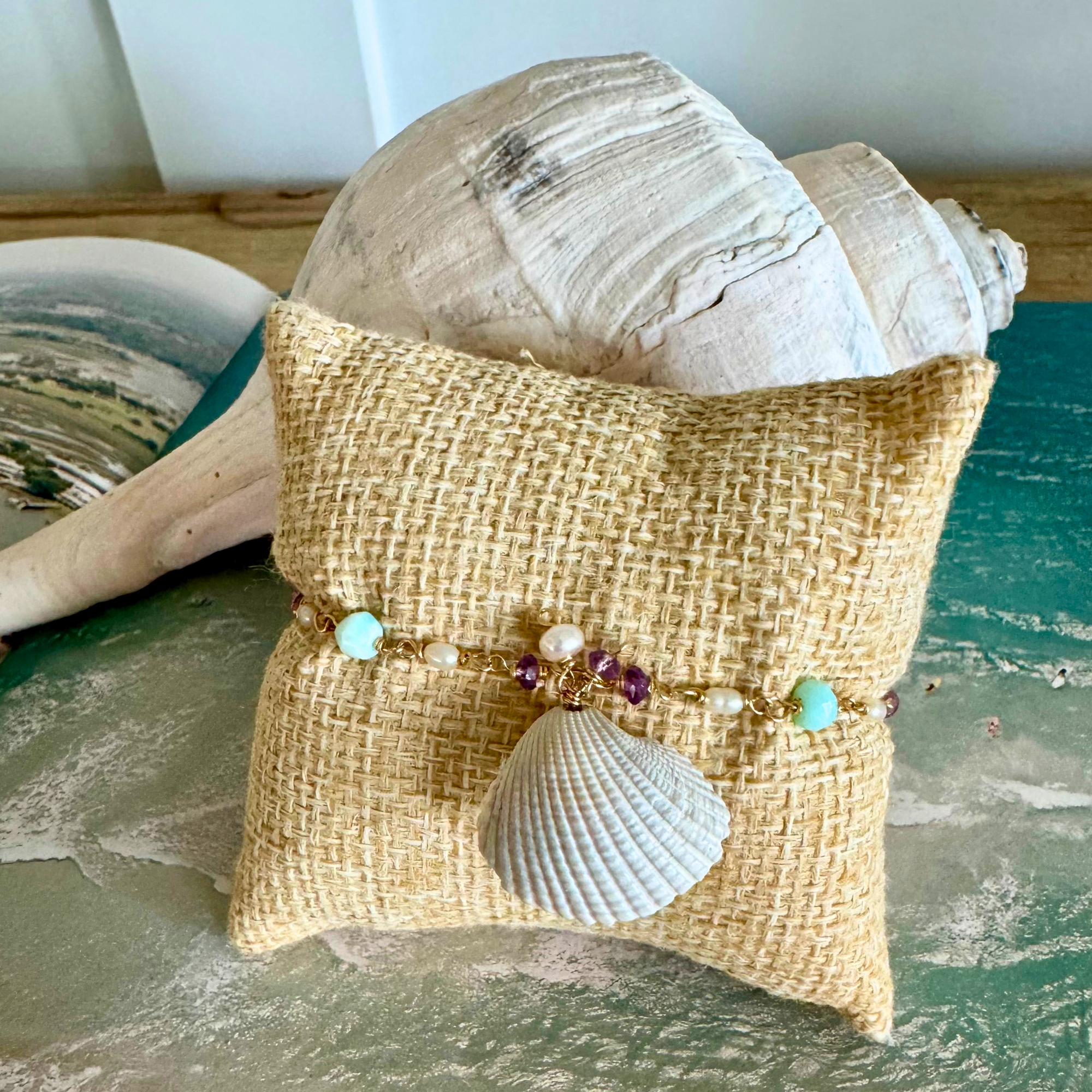 Seashell Charm + Amethyst Bracelet