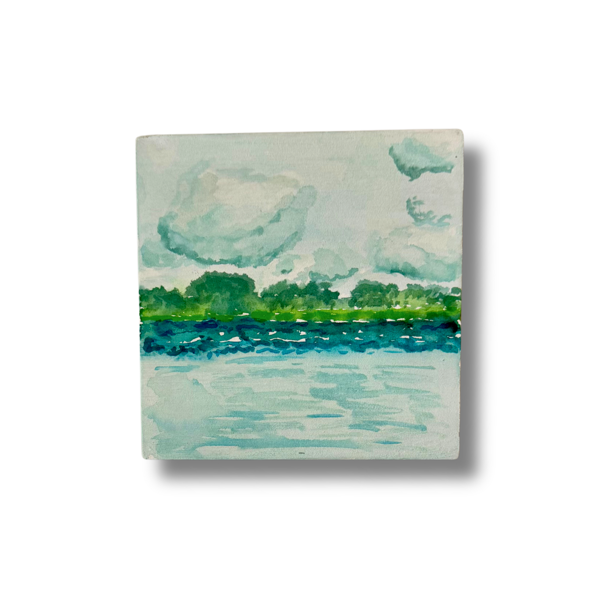 Wrightsville Beach in July - 5x5 Watercolor Wood Block Painting
