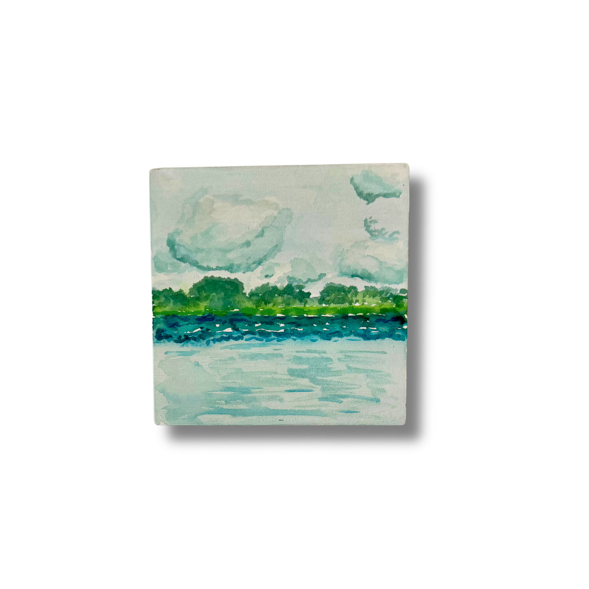 Wrightsville Beach in July - 5x5 Watercolor Wood Block Painting