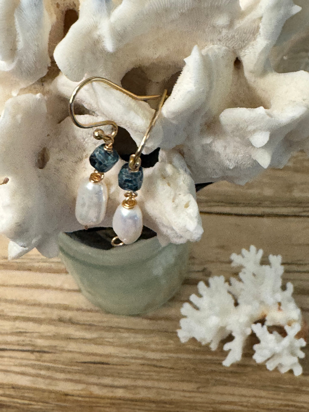 Blue Topaz & Pearl Earrings