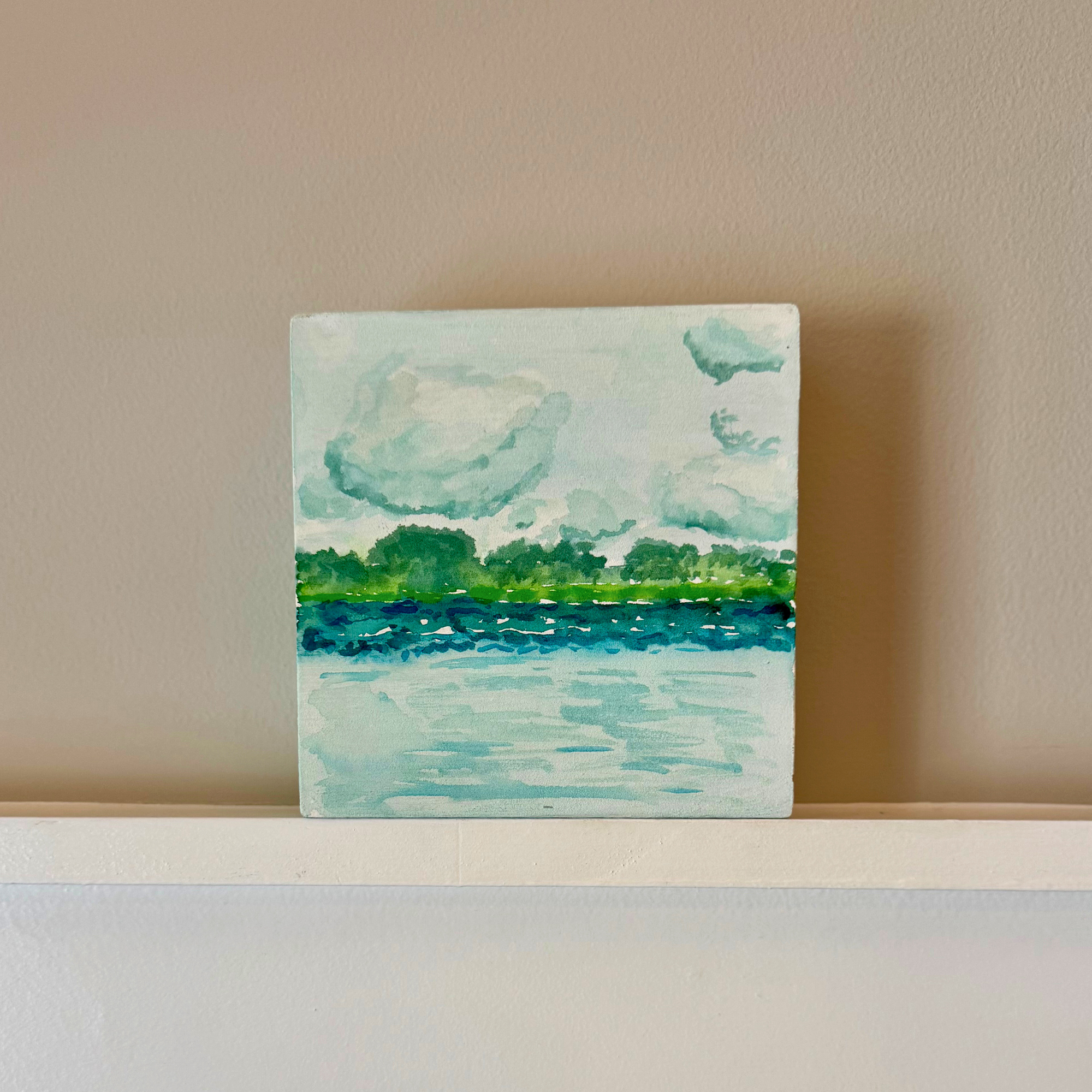 Wrightsville Beach in July - 5x5 Watercolor Wood Block Painting