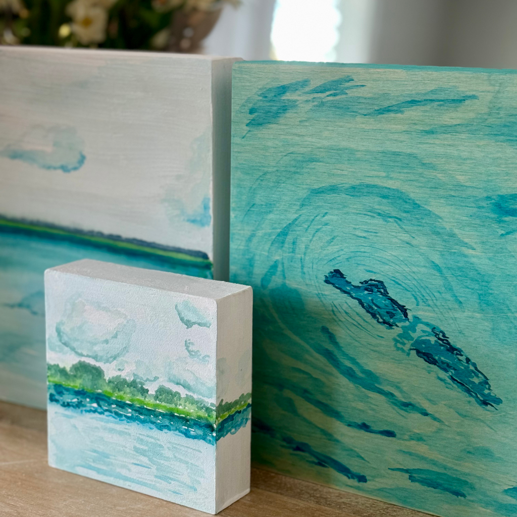 Wrightsville Beach in July - 5x5 Watercolor Wood Block Painting