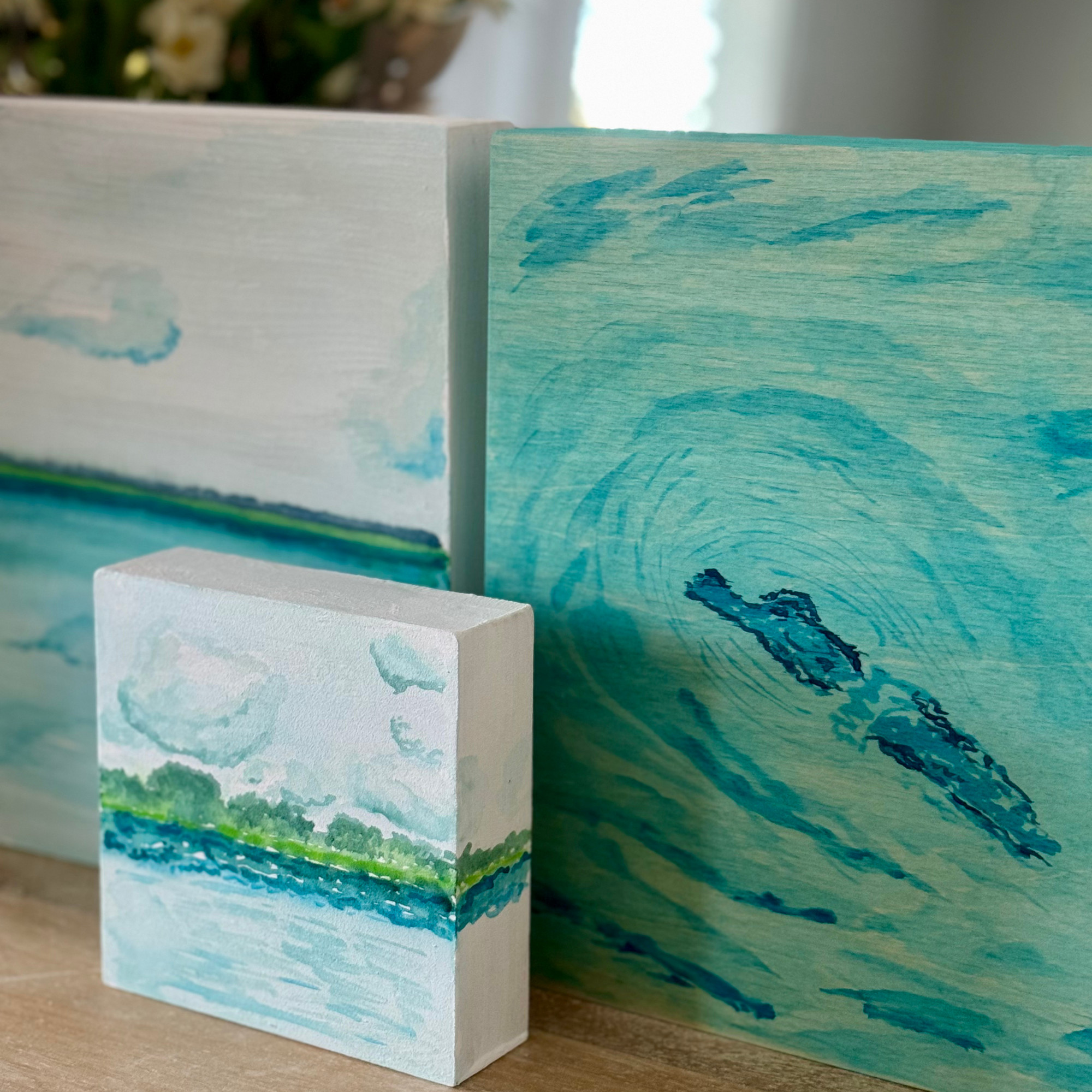 Wrightsville Beach in July - 5x5 Watercolor Wood Block Painting