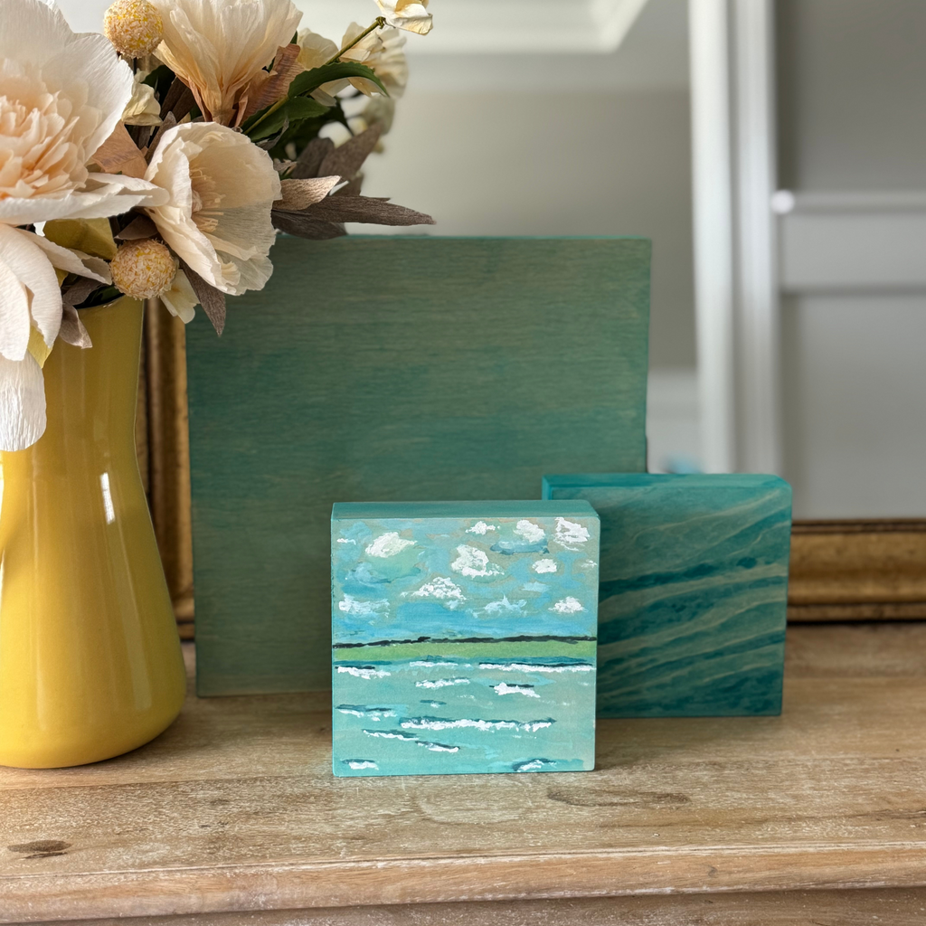 A Morning at Shell Island Watercolor Wood Block Painting