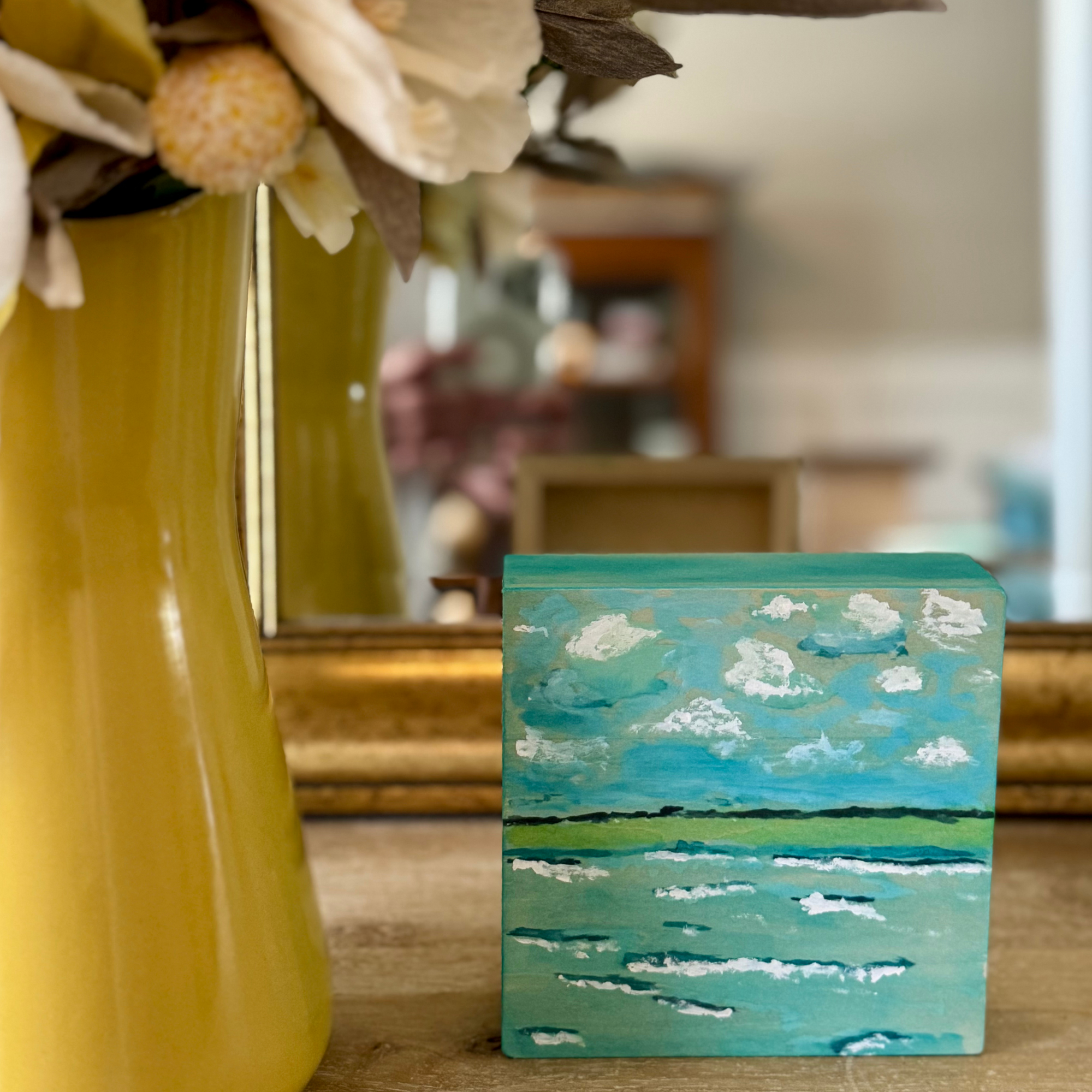 A Morning at Shell Island Watercolor Wood Block Painting