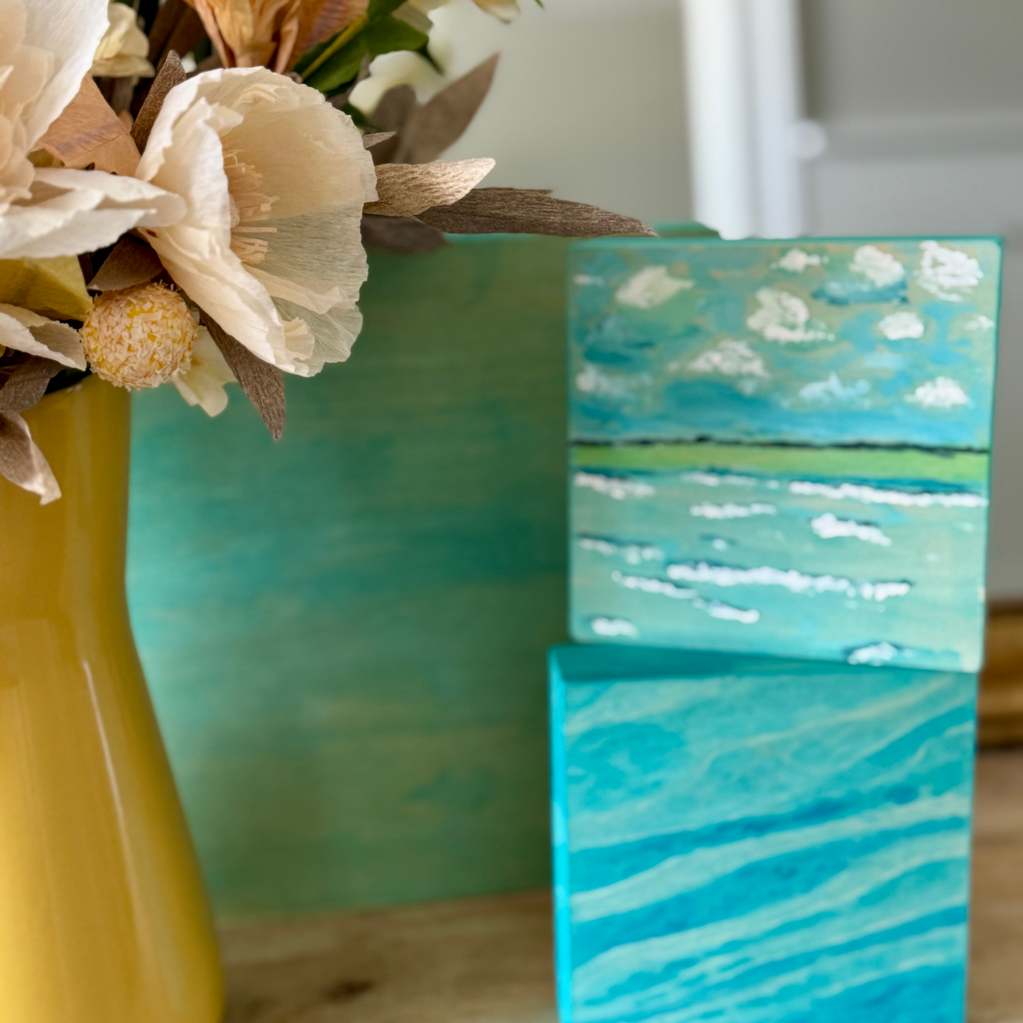 A Morning at Shell Island Watercolor Wood Block Painting