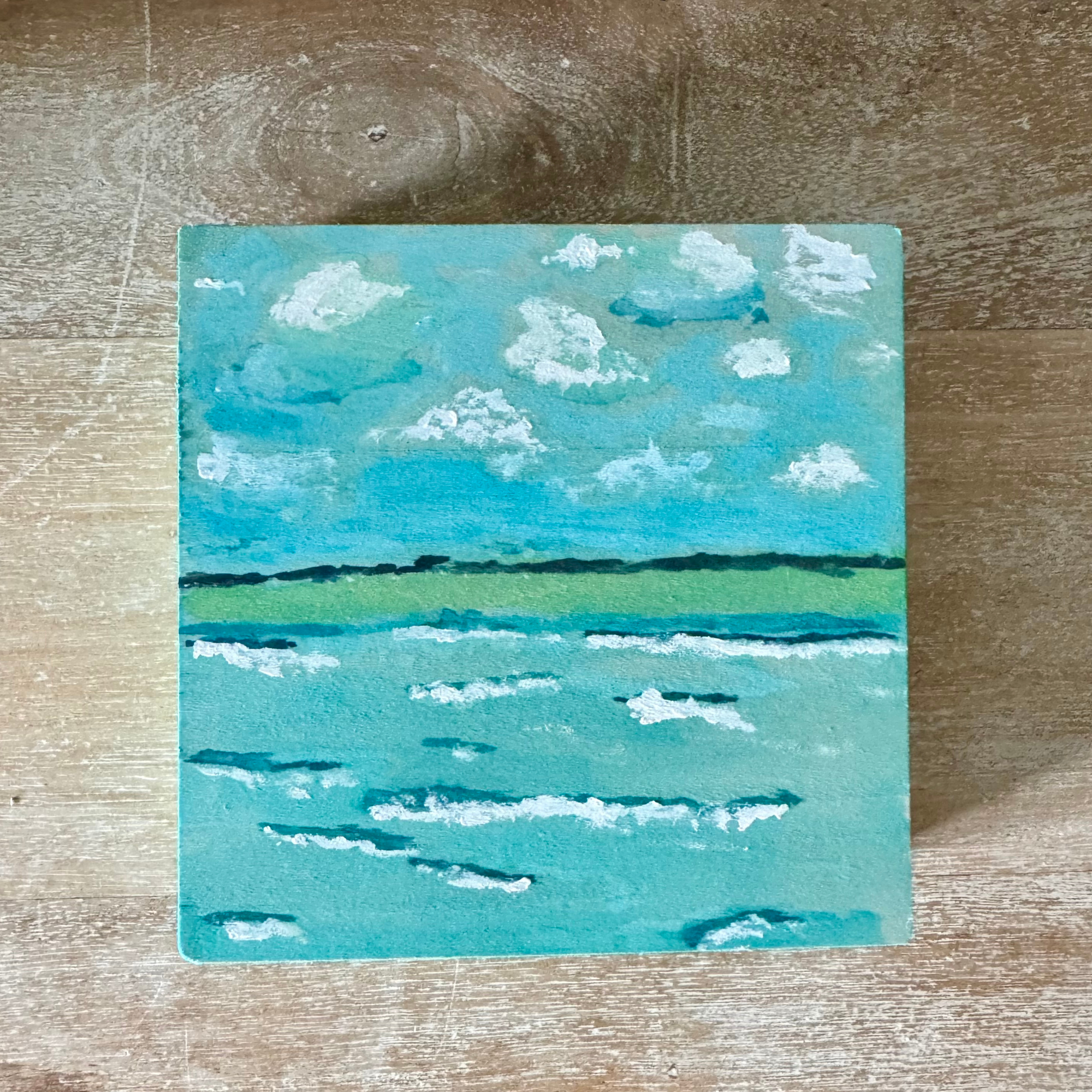 A Morning at Shell Island Watercolor Wood Block Painting