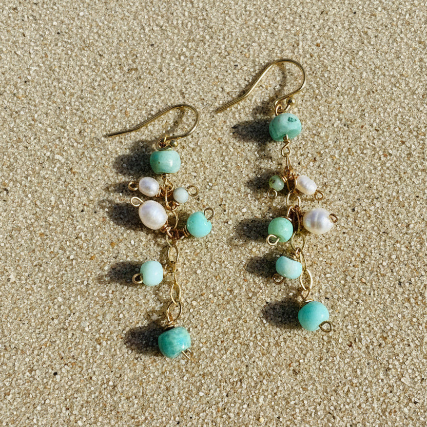 Apatite & Pearl Dangle Earrings