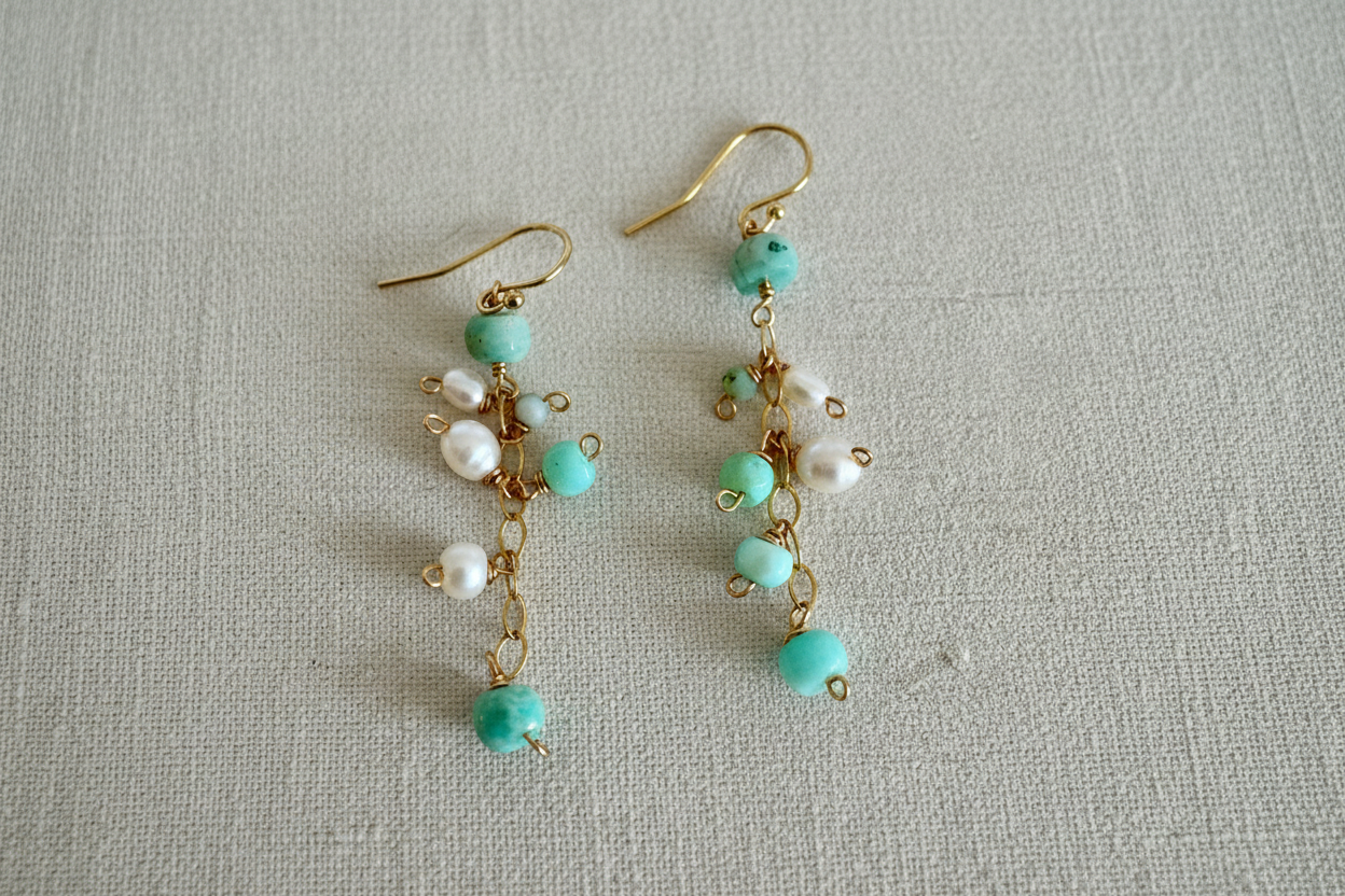 Apatite & Pearl Dangle Earrings