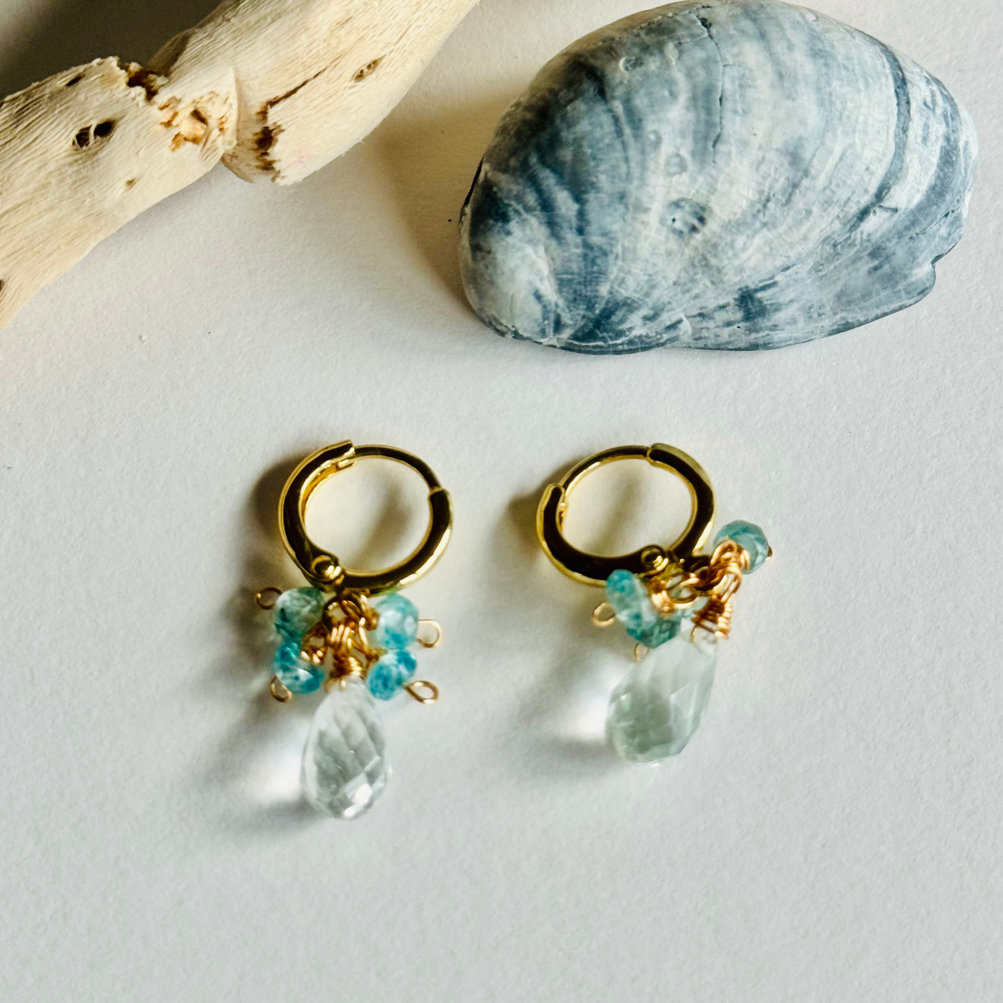Aquamarine & Topaz Huggie Earrings