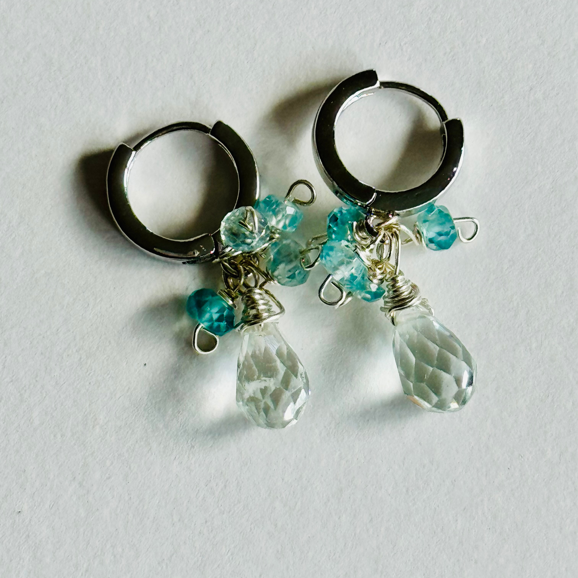 Aquamarine & Topaz Silver Huggie Earrings