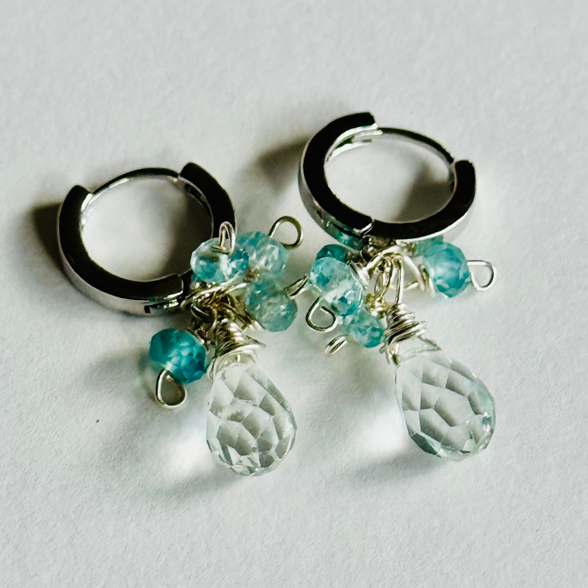 Aquamarine & Topaz Silver Huggie Earrings