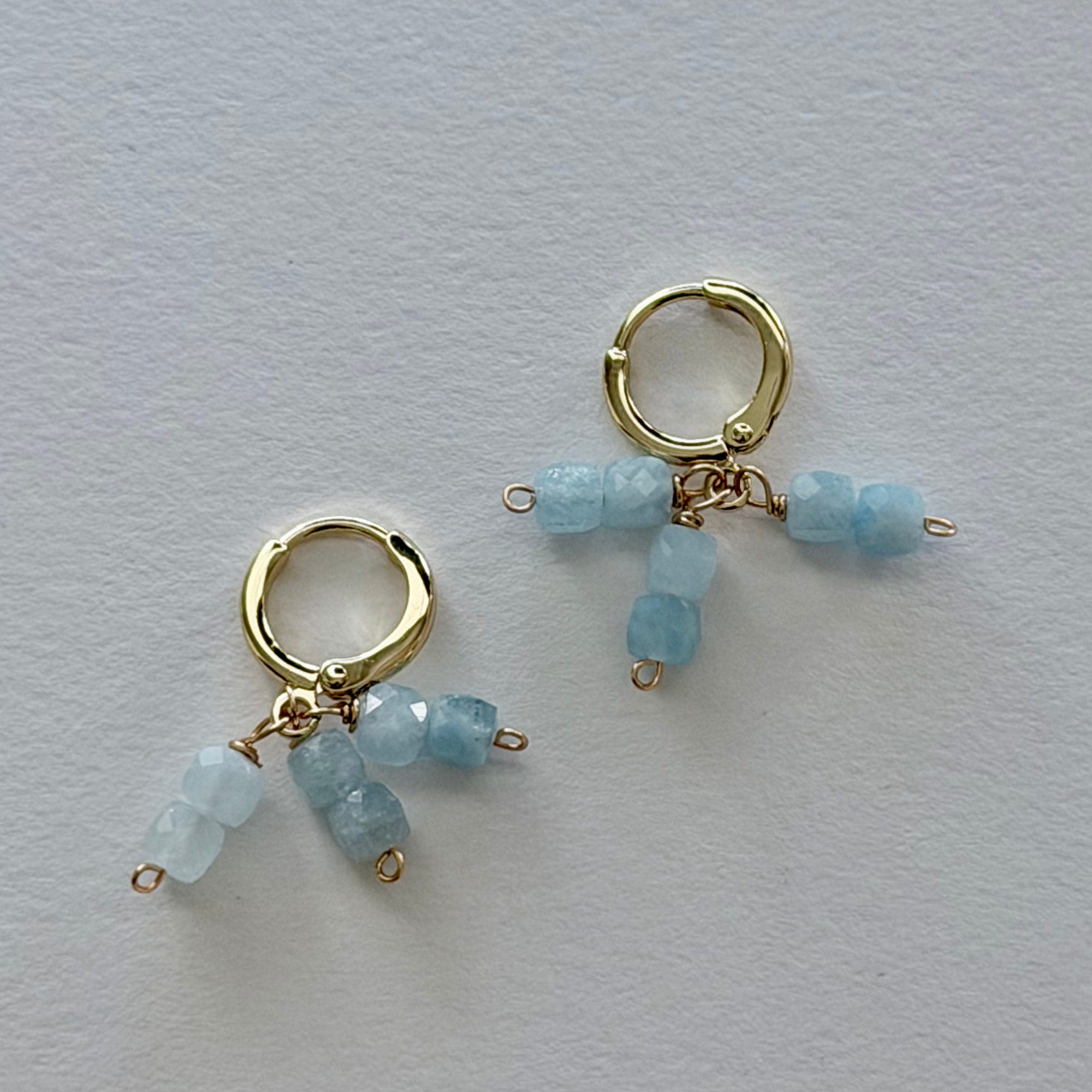 Aquamarine Trio Huggie Earrings