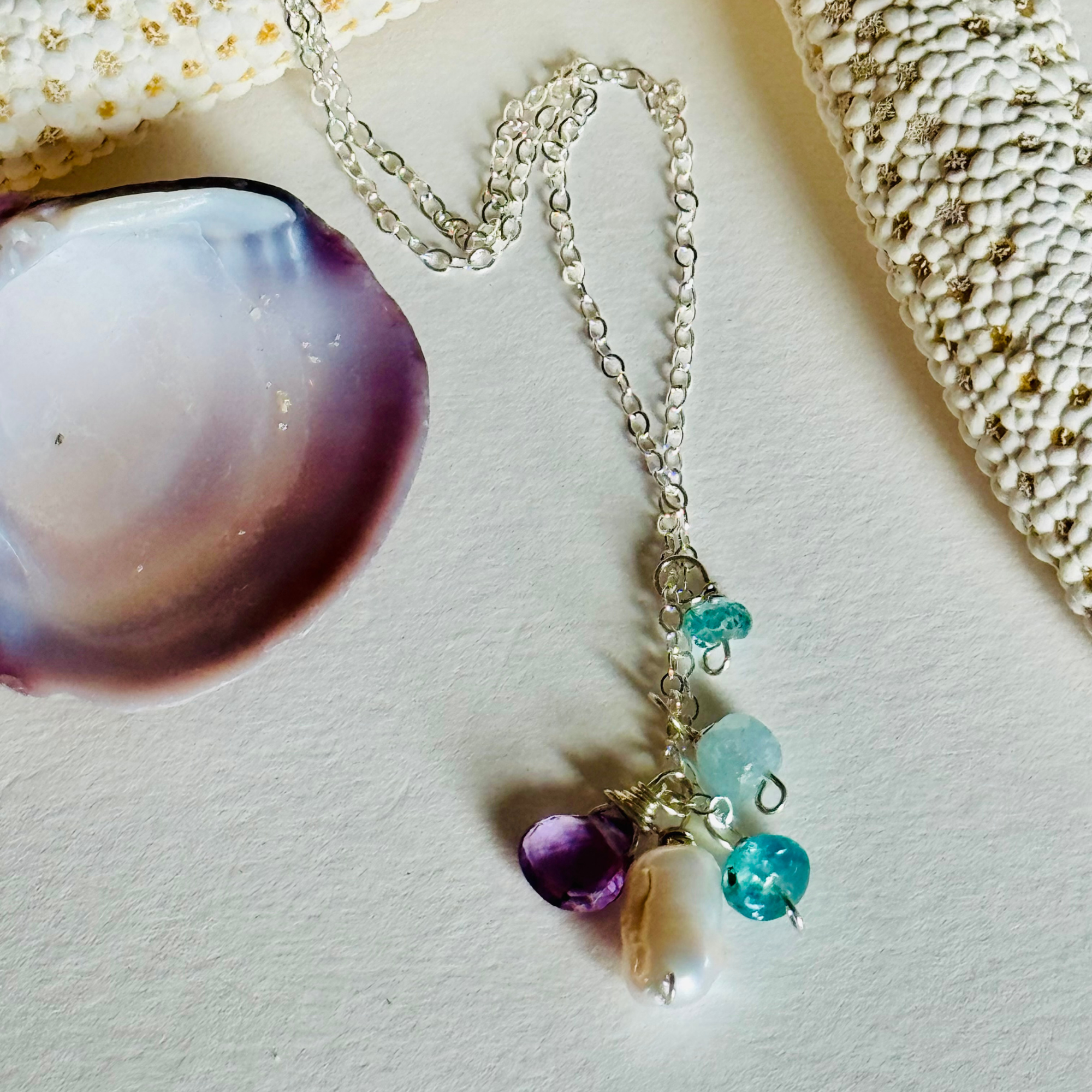 Dainty Midnight Tide Gemstone Cluster Necklace