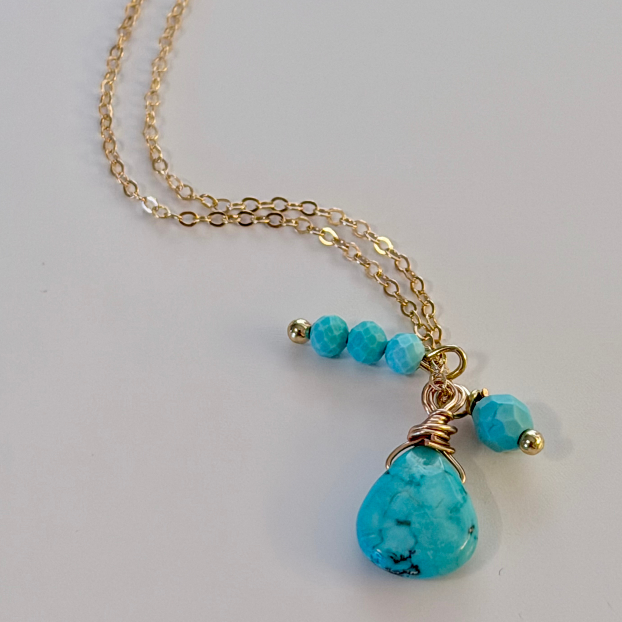Dainty Turquoise Cluster 14k gold filled necklace close up