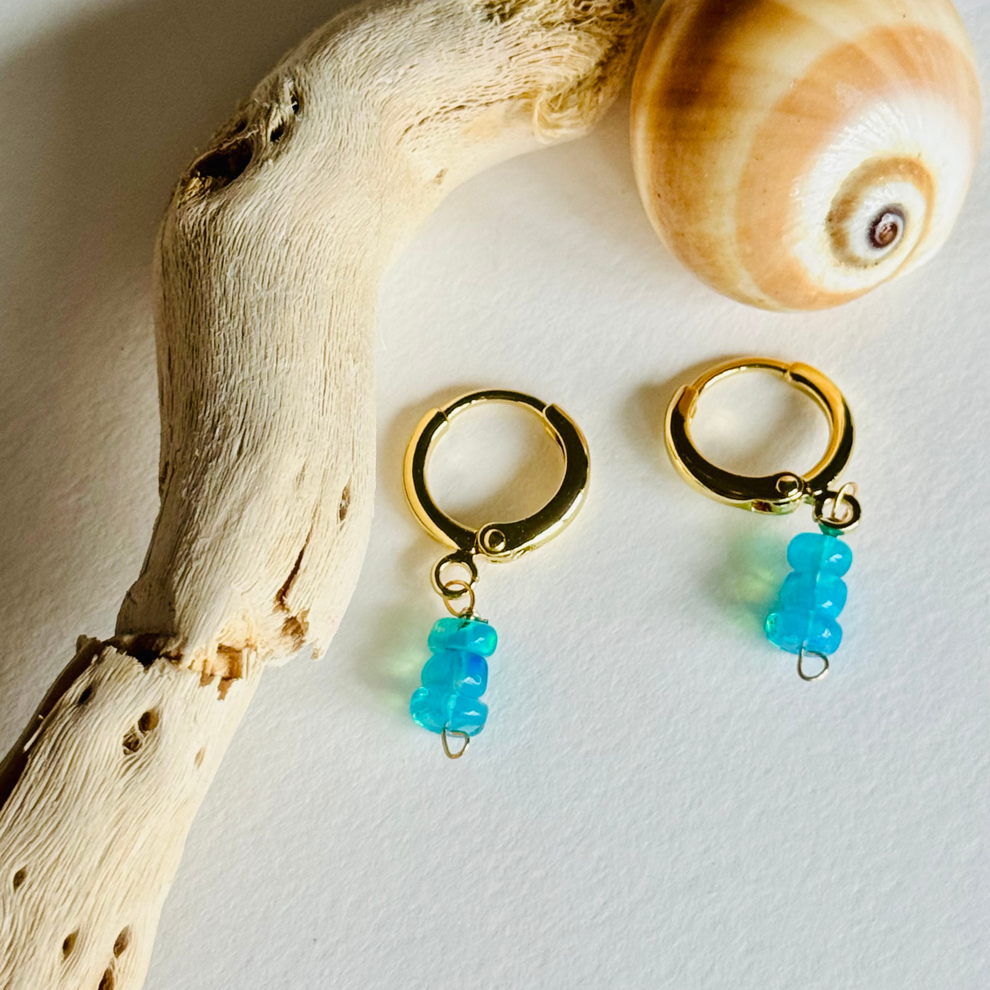 Ethiopian Blue Opal Huggie Earrings