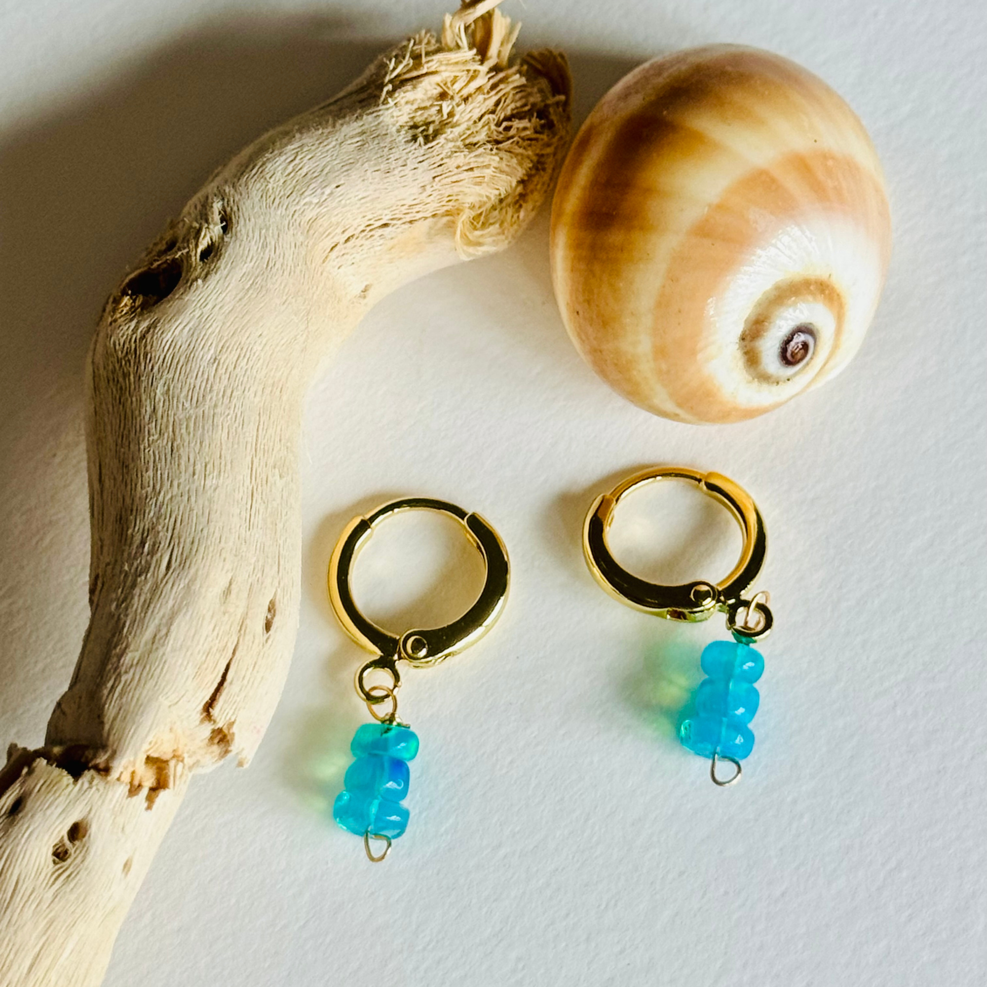 Ethiopian Blue Opal Huggie Earrings