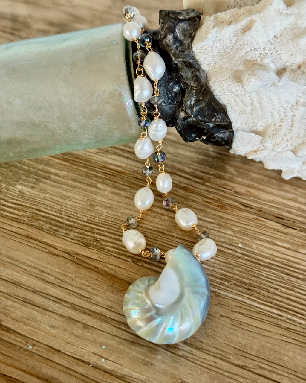 Feelin' Nauti Blue Nautilus & Pearl Necklace