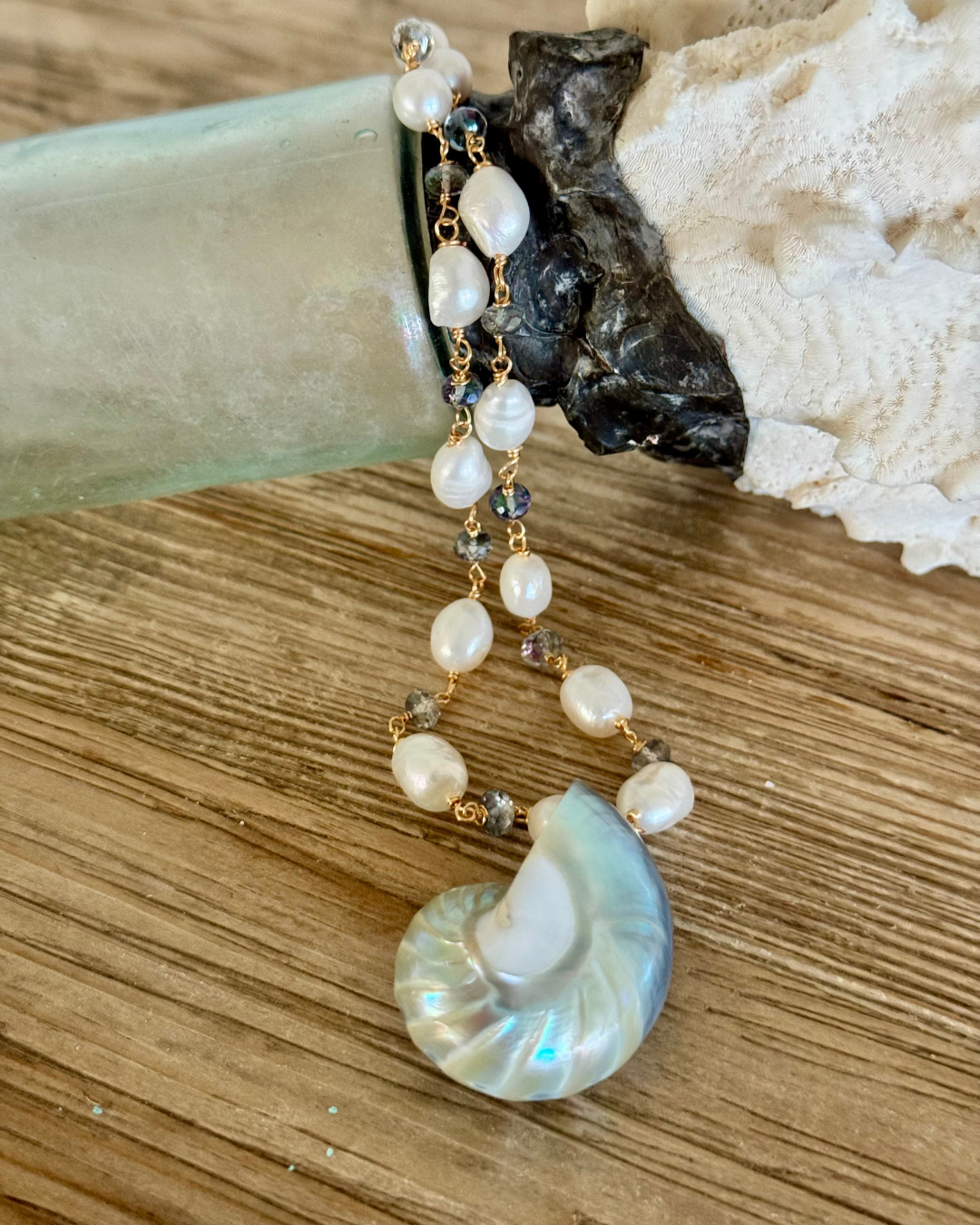 Feelin' Nauti Blue Nautilus & Pearl Necklace