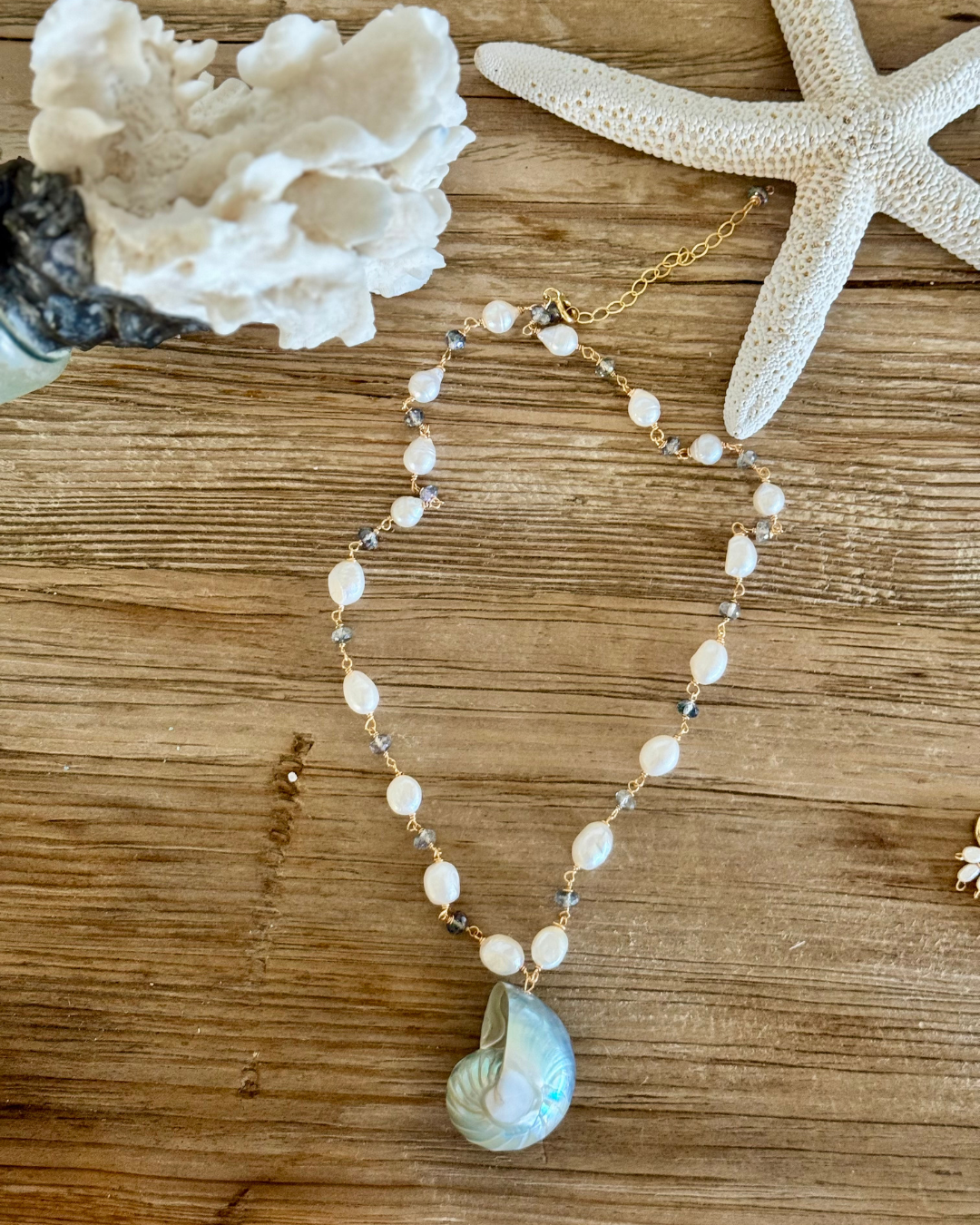 Feelin' Nauti Blue Nautilus & Pearl Necklace