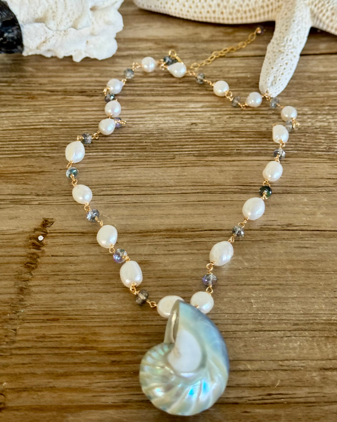 Feelin' Nauti Blue Nautilus & Pearl Necklace