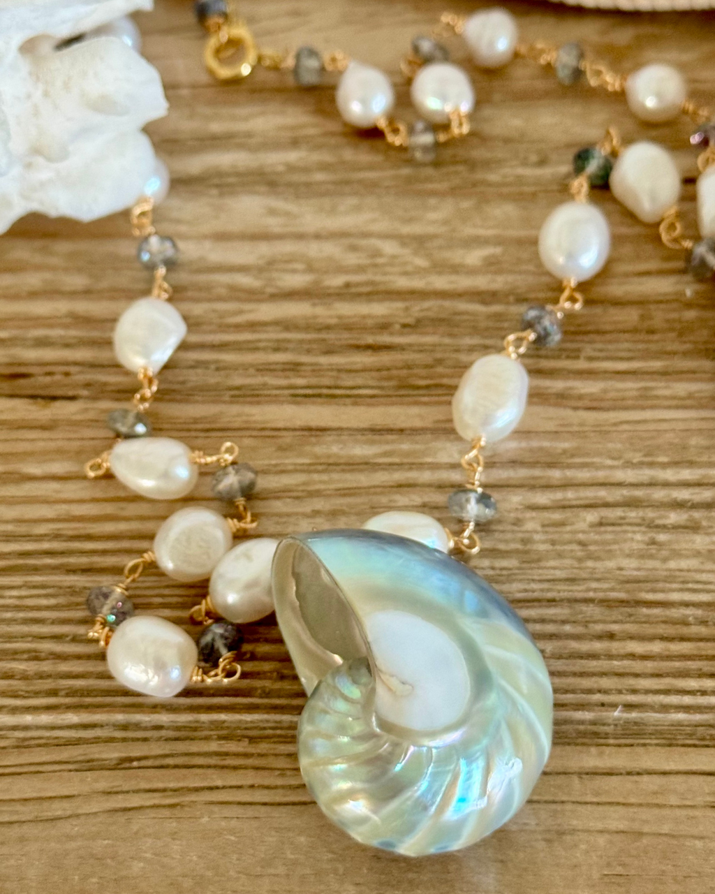 Feelin' Nauti Blue Nautilus & Pearl Necklace
