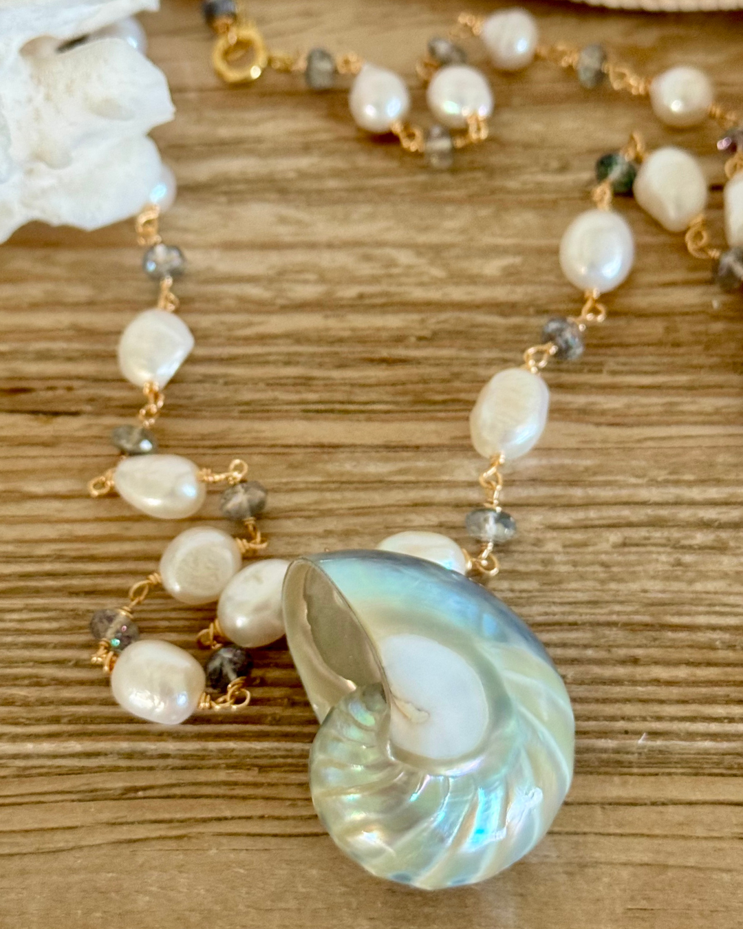 Feelin' Nauti Blue Nautilus & Pearl Necklace