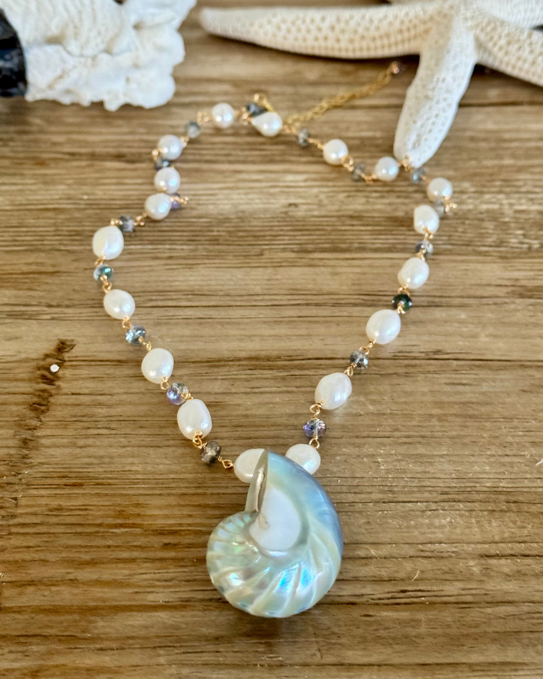 Feelin' Nauti Blue Nautilus & Pearl Necklace