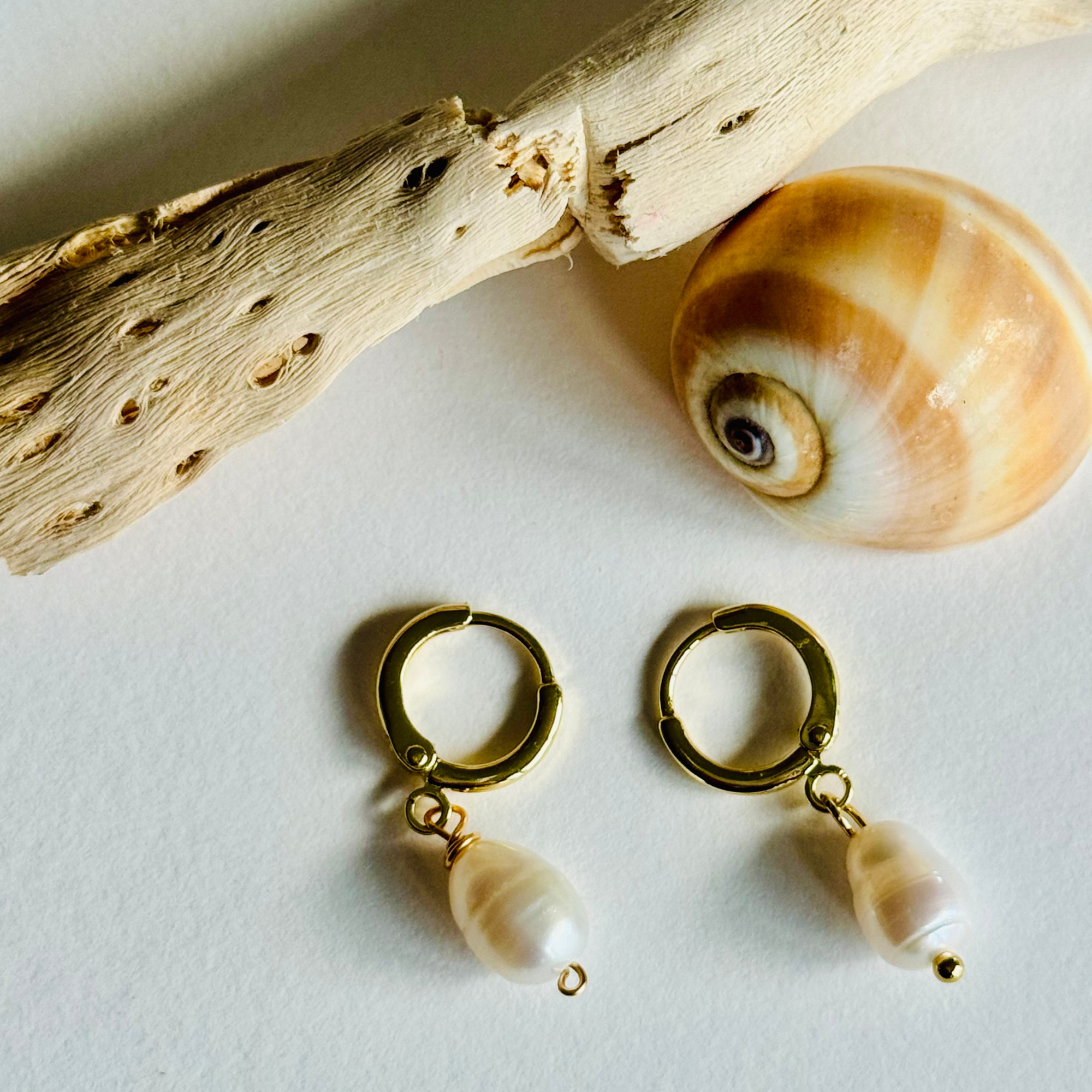 Freshwater Pearl Teardrop Huggie Earrings