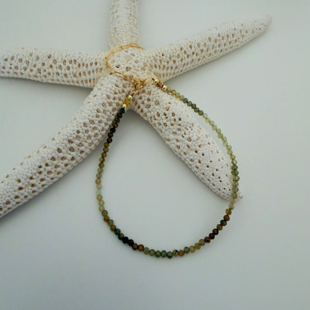Green Garnet mini beads bracelet styled with starfish 