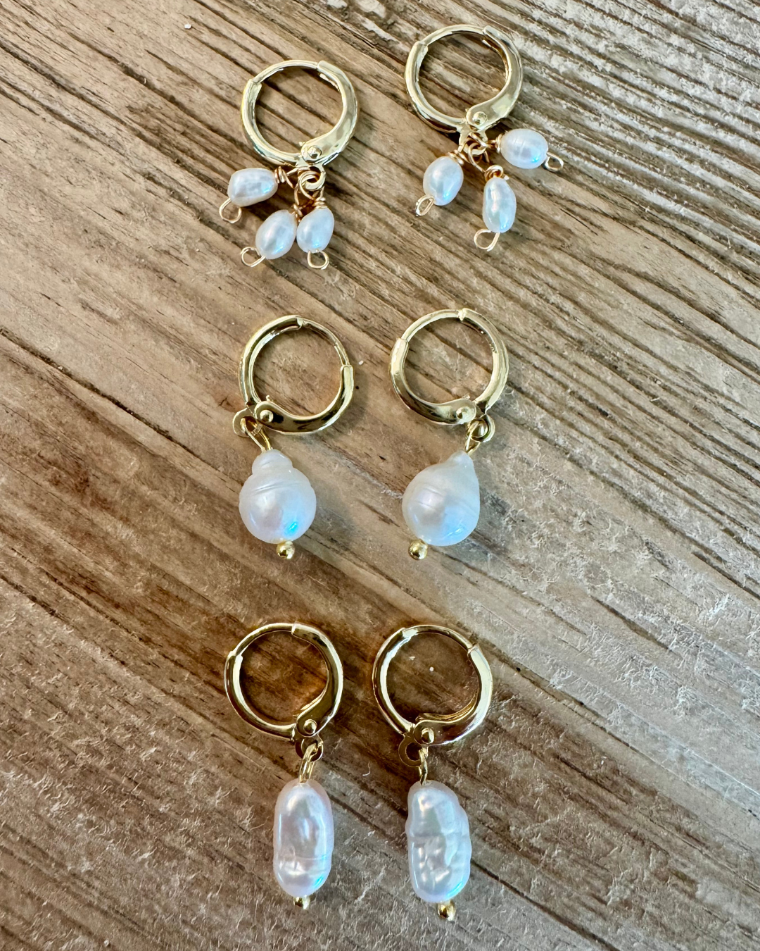 Oblong Pearl Hoop Huggie Earrings