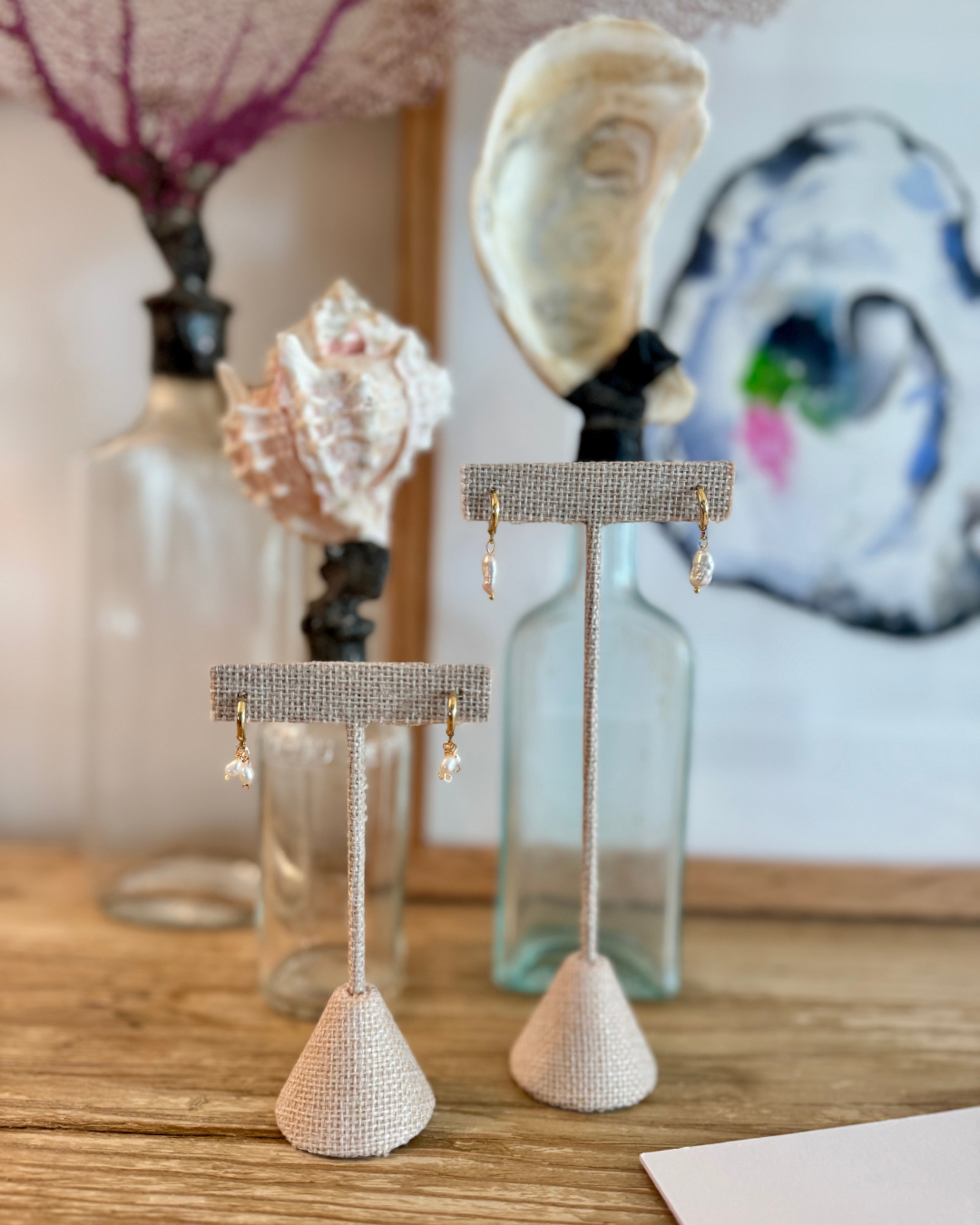 Oblong Pearl Hoop Huggie Earrings