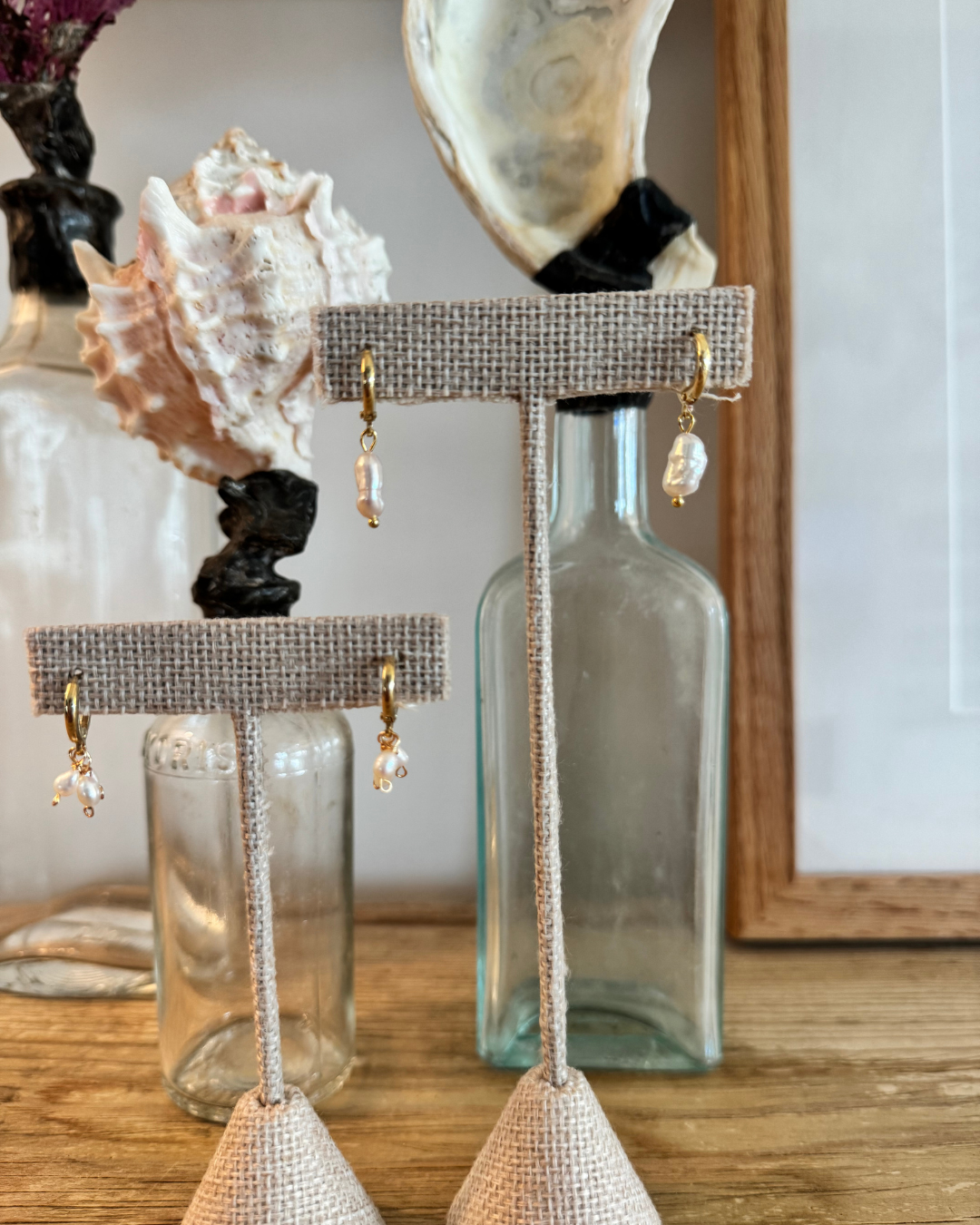 Oblong Pearl Hoop Huggie Earrings