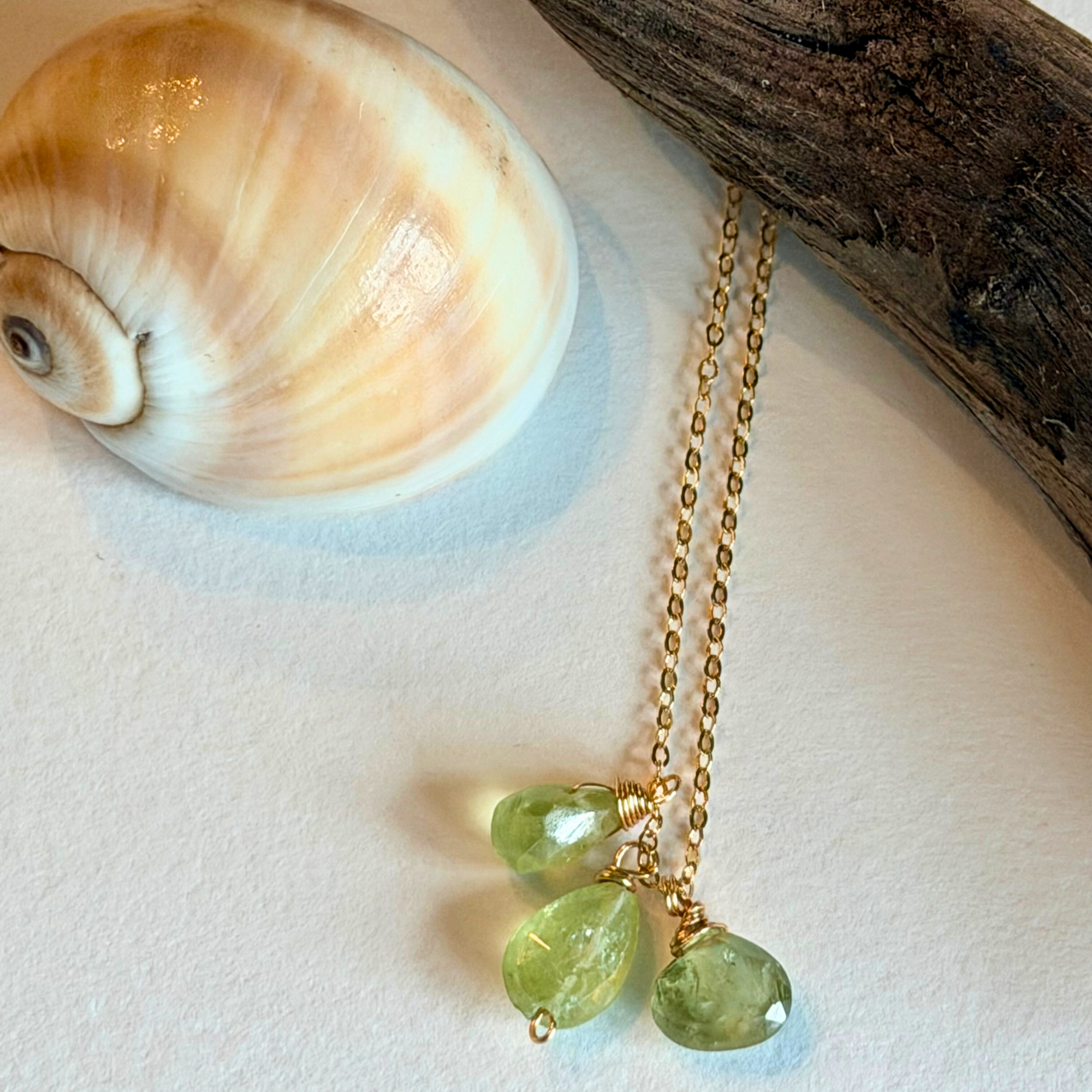 Dainty Green Garnet Trio Necklace