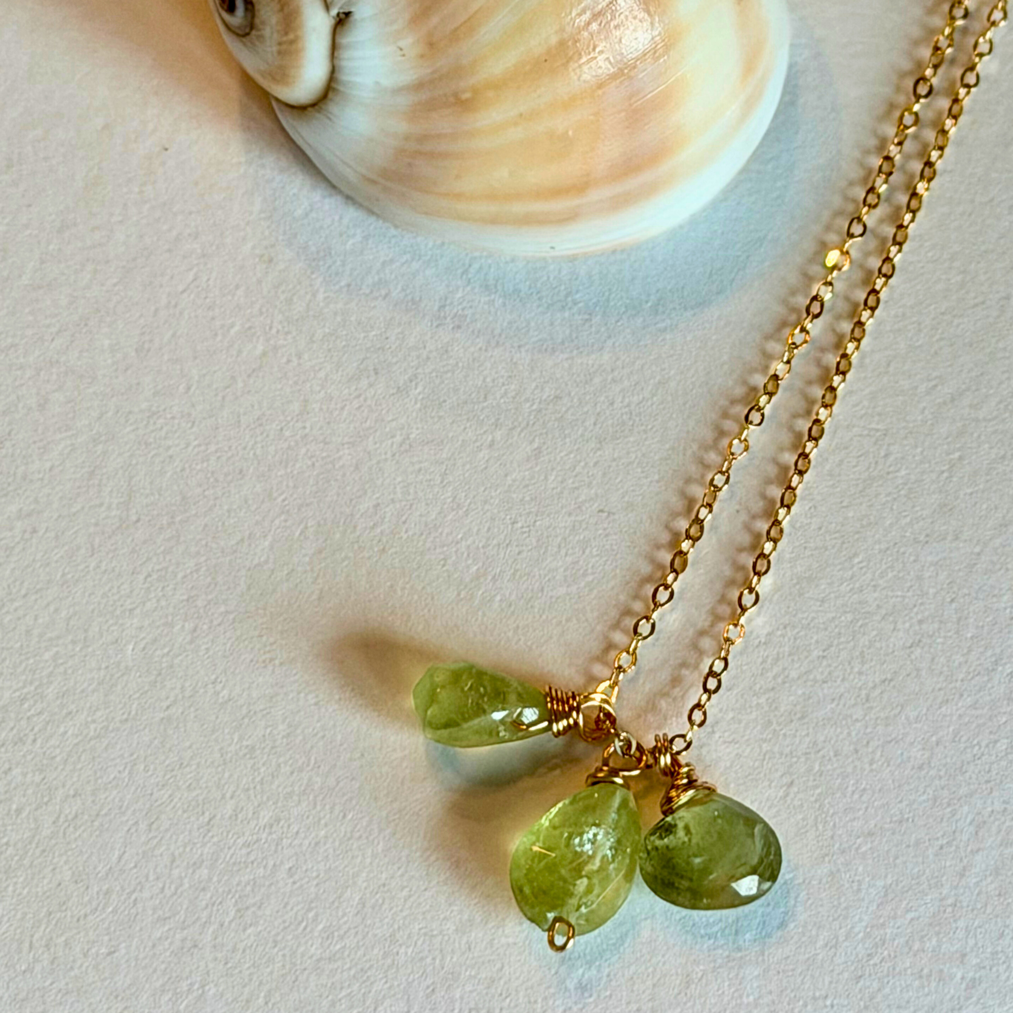 Dainty Green Garnet Trio Necklace