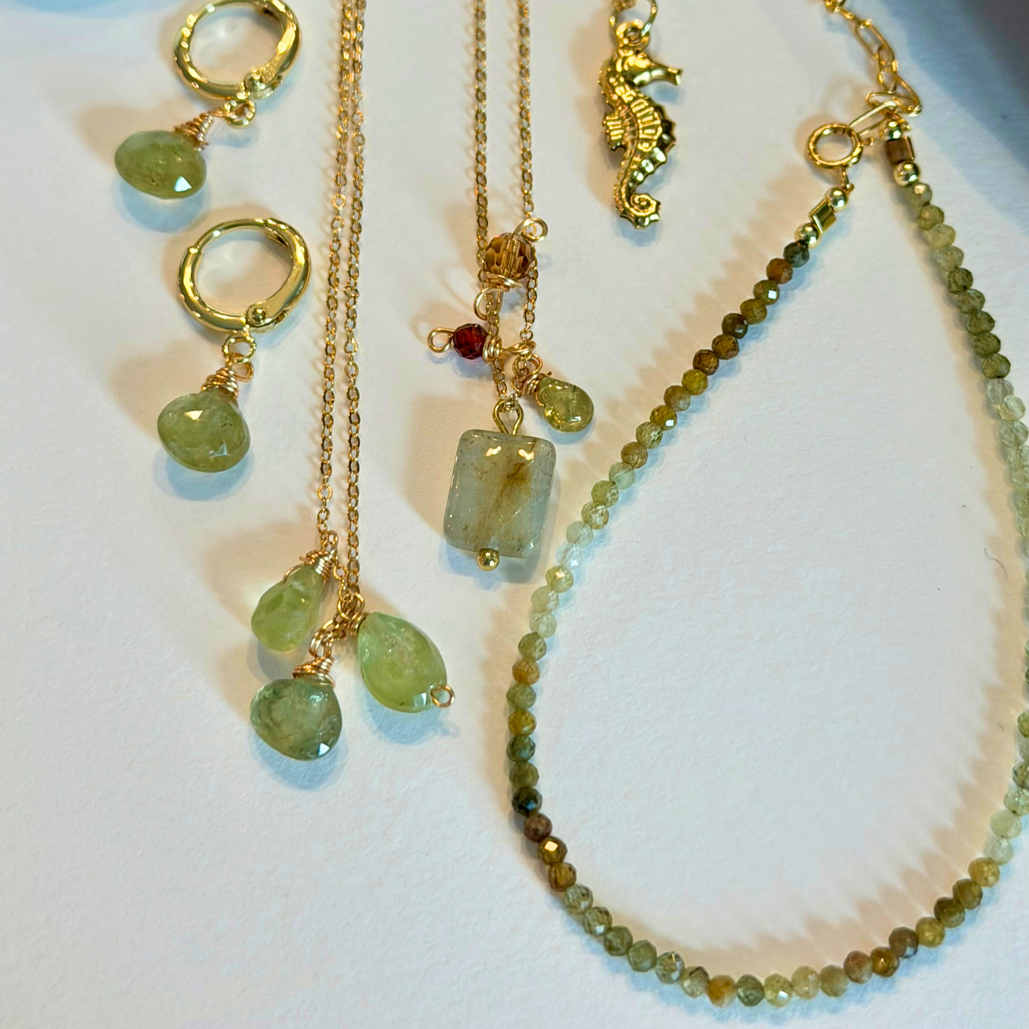Dainty Green Garnet Trio Necklace