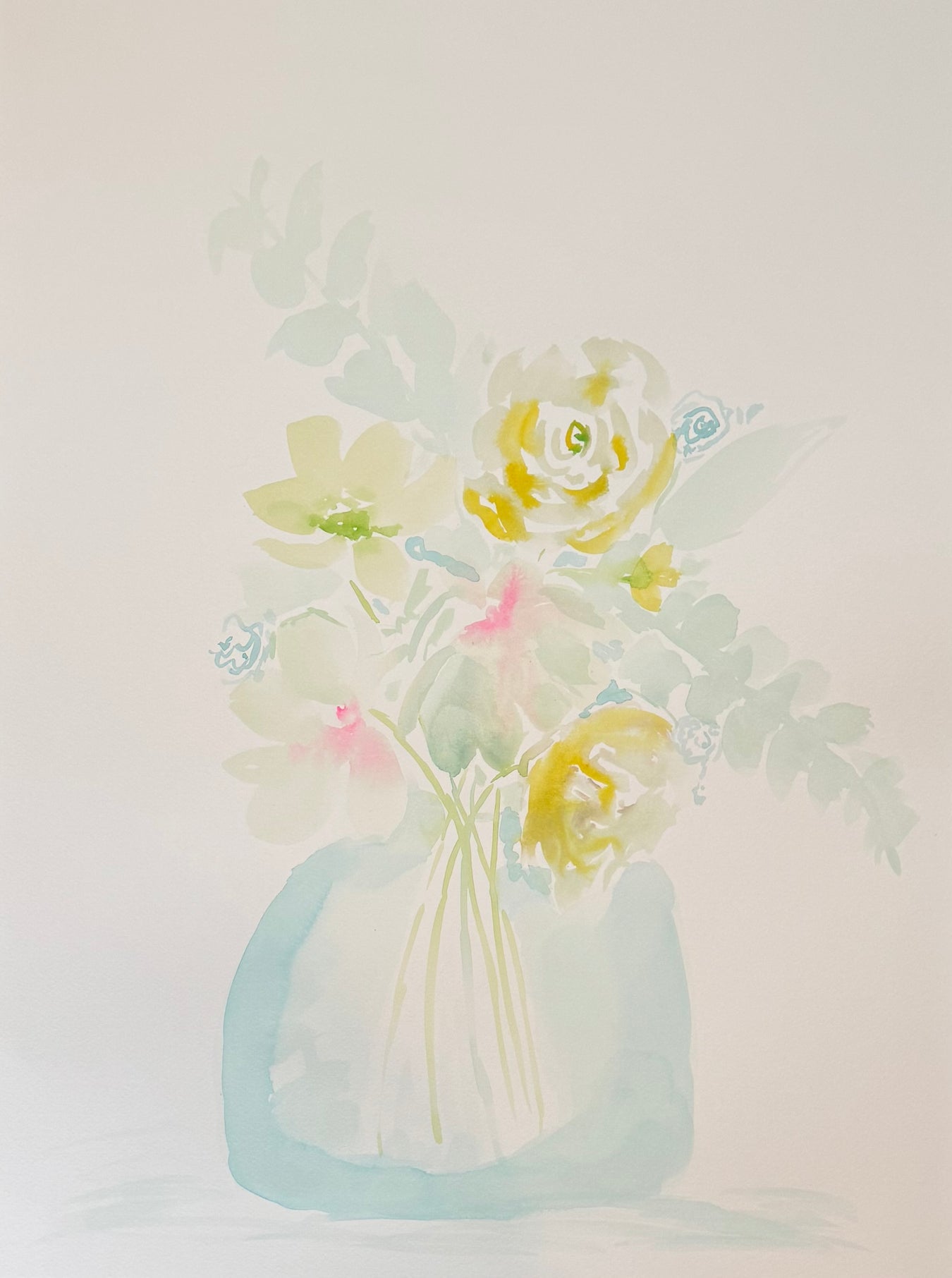 Soft Morning Blooms – 18x24 Watercolor Floral Art