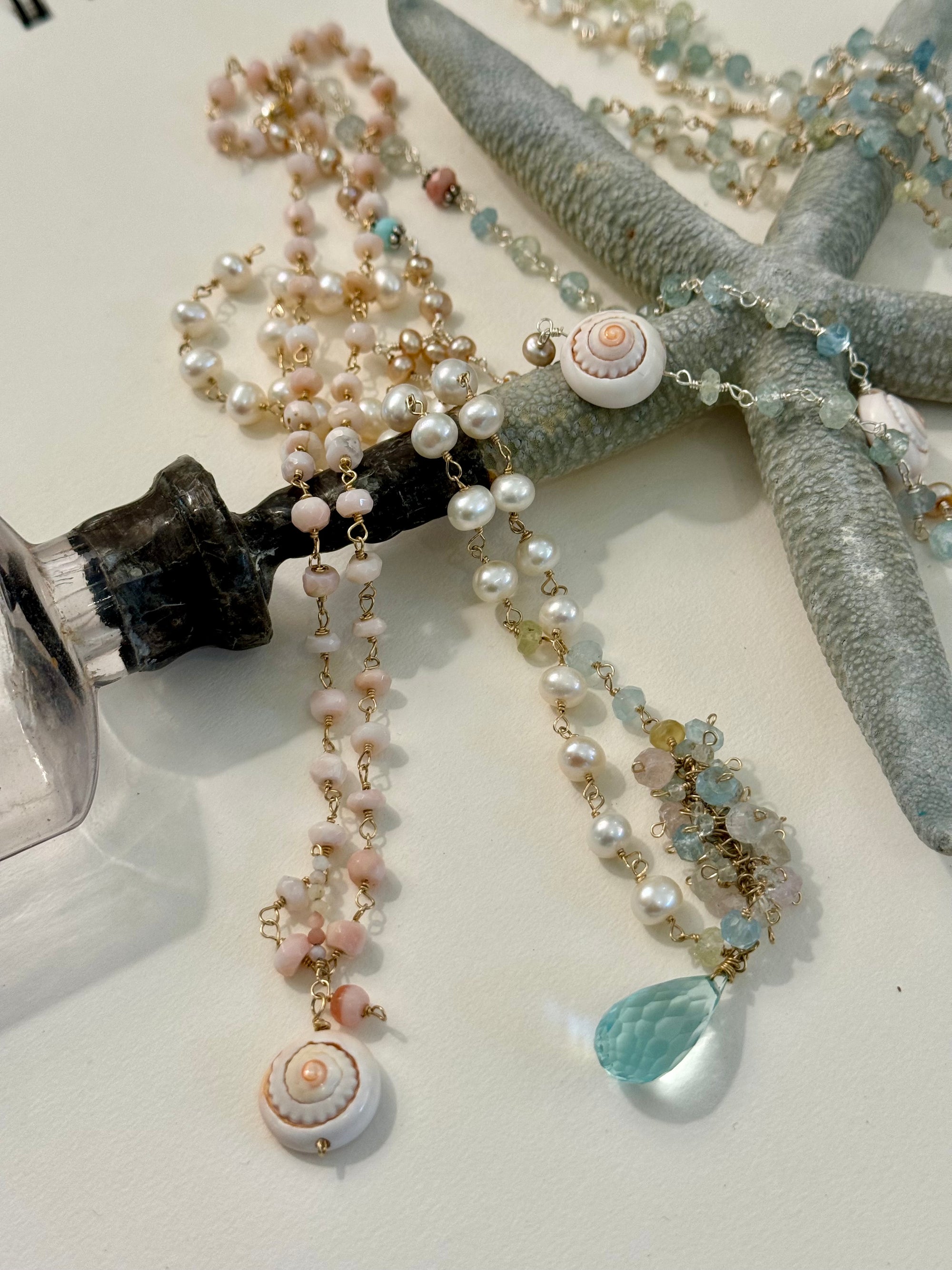 Aquamarine Briolette & Pearl Necklace