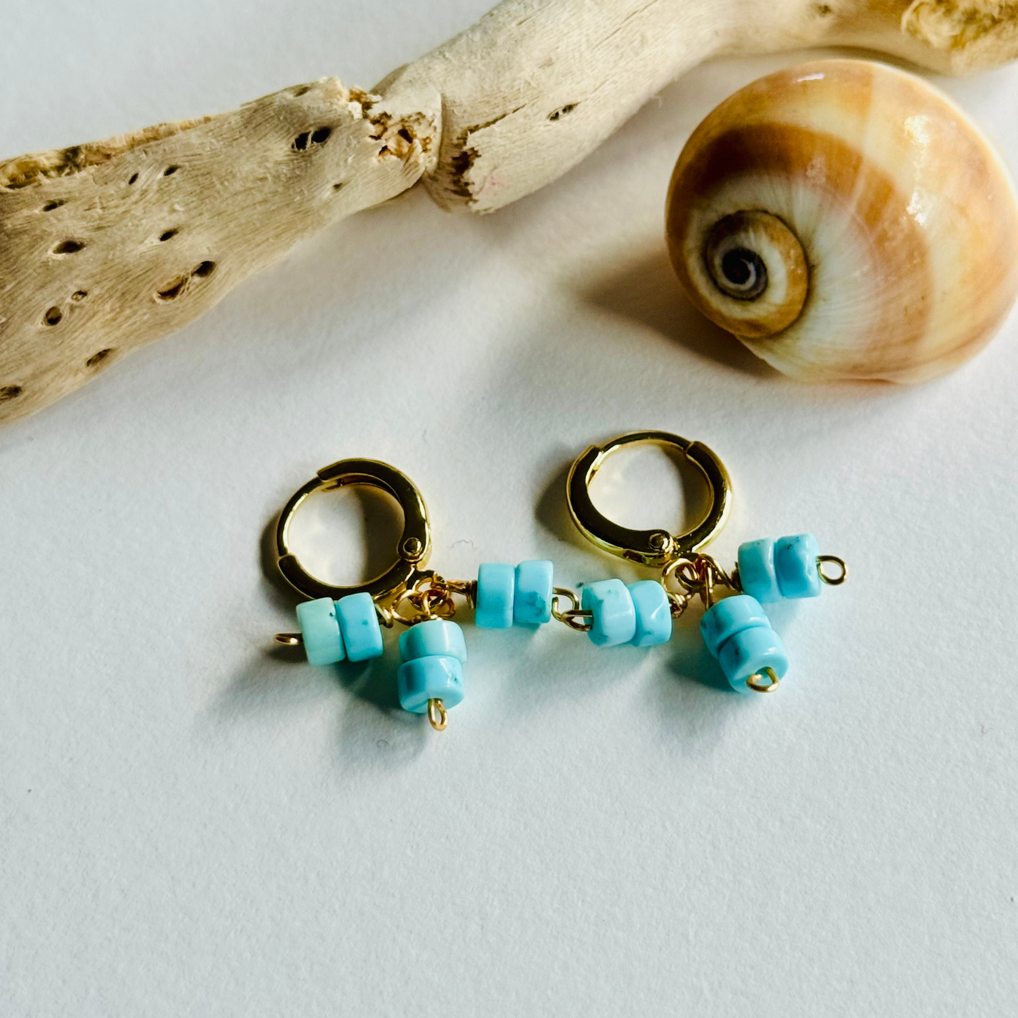 Light Blue Turquoise Heishi Huggie Earrings