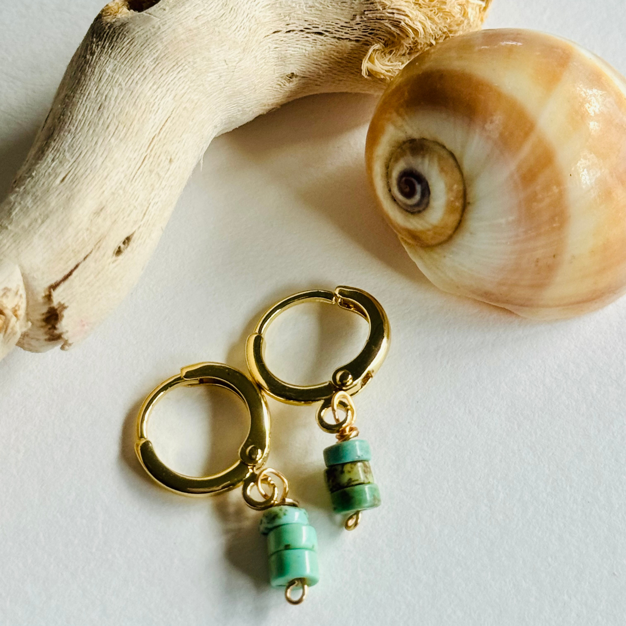 Light Green Heishi Turquoise Huggie Earrings