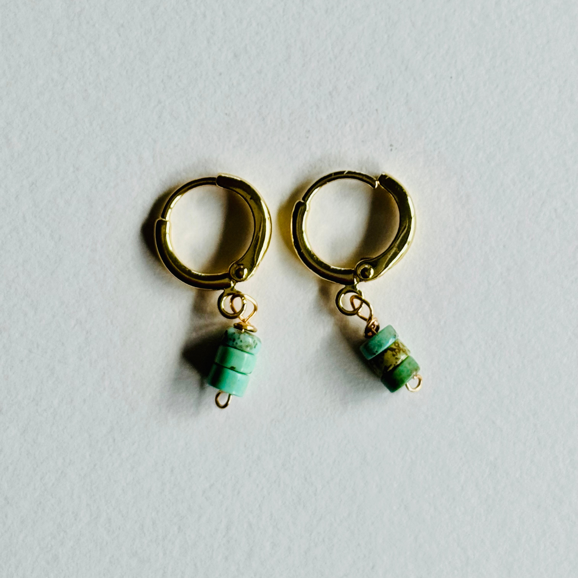Light Green Heishi Turquoise Huggie Earrings